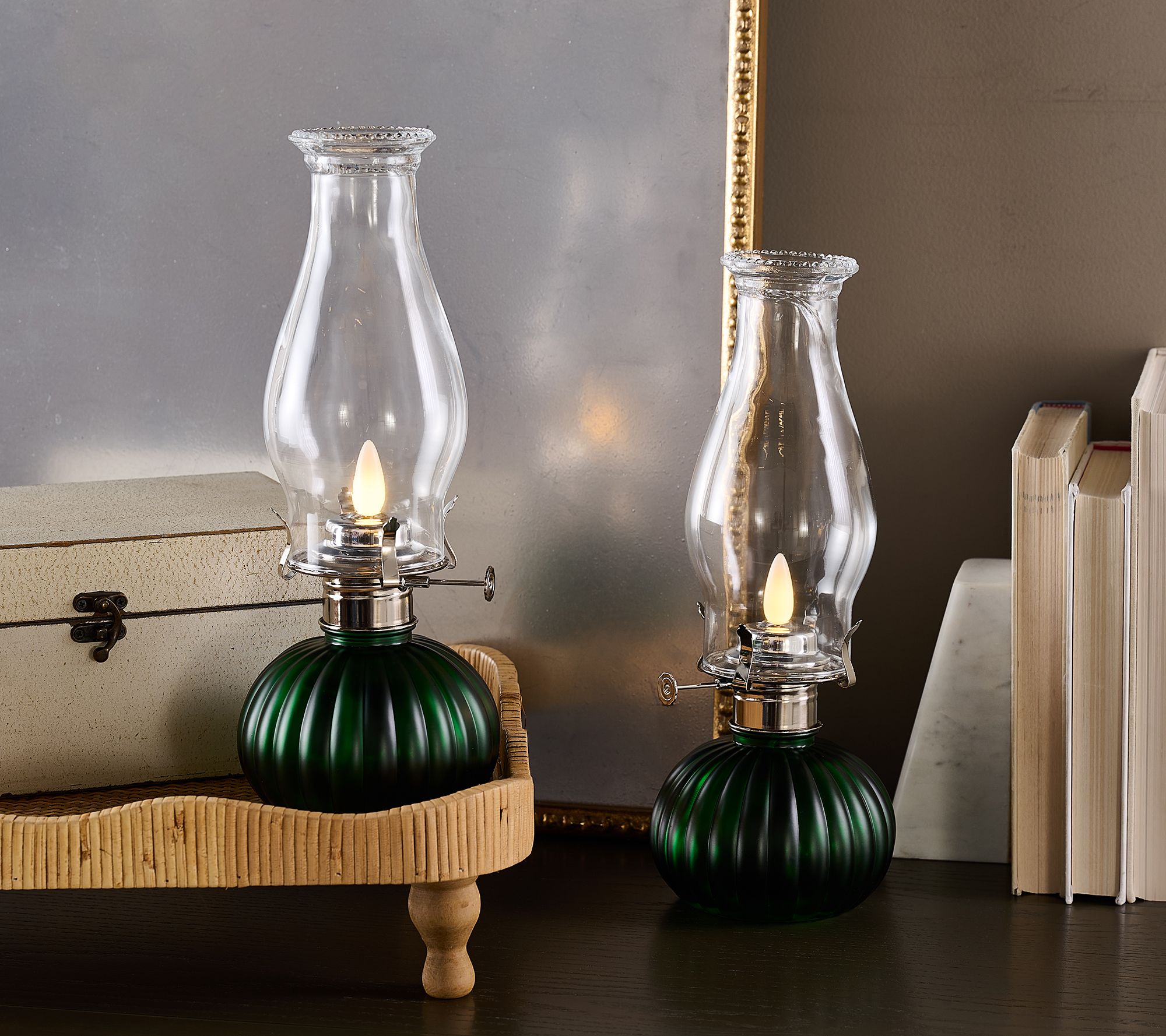Bethlehem Lights S/2 Faux Oil Lamps with Flame Control