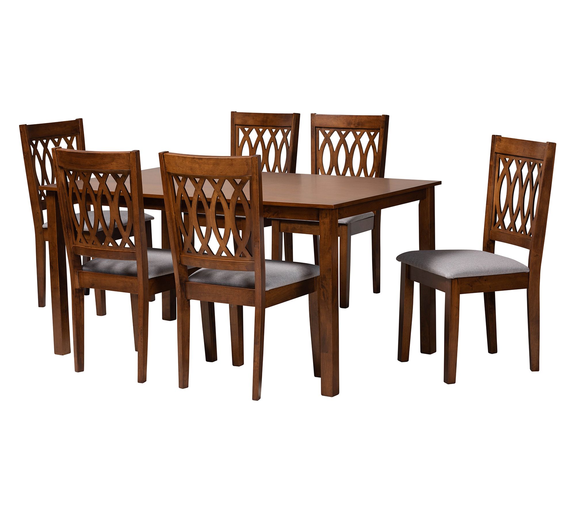 Baxton Studio F lorencia Fabric and Wood 7-Pie ce Dining Set