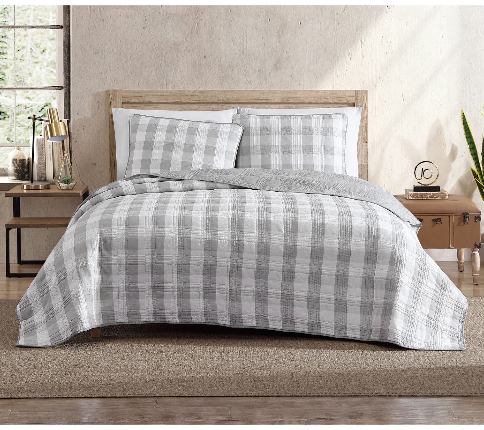 Eddie Bauer Lakehouse Plaid Grey Full/Queen Quilt Sham Set