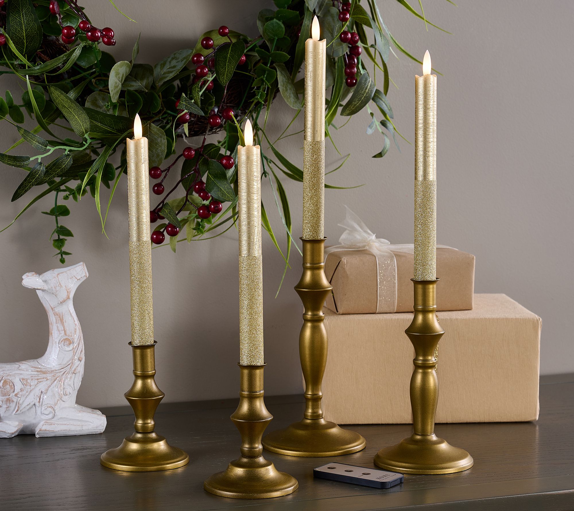 Home Reflections S/4 Flameless Half Glitter Tapers