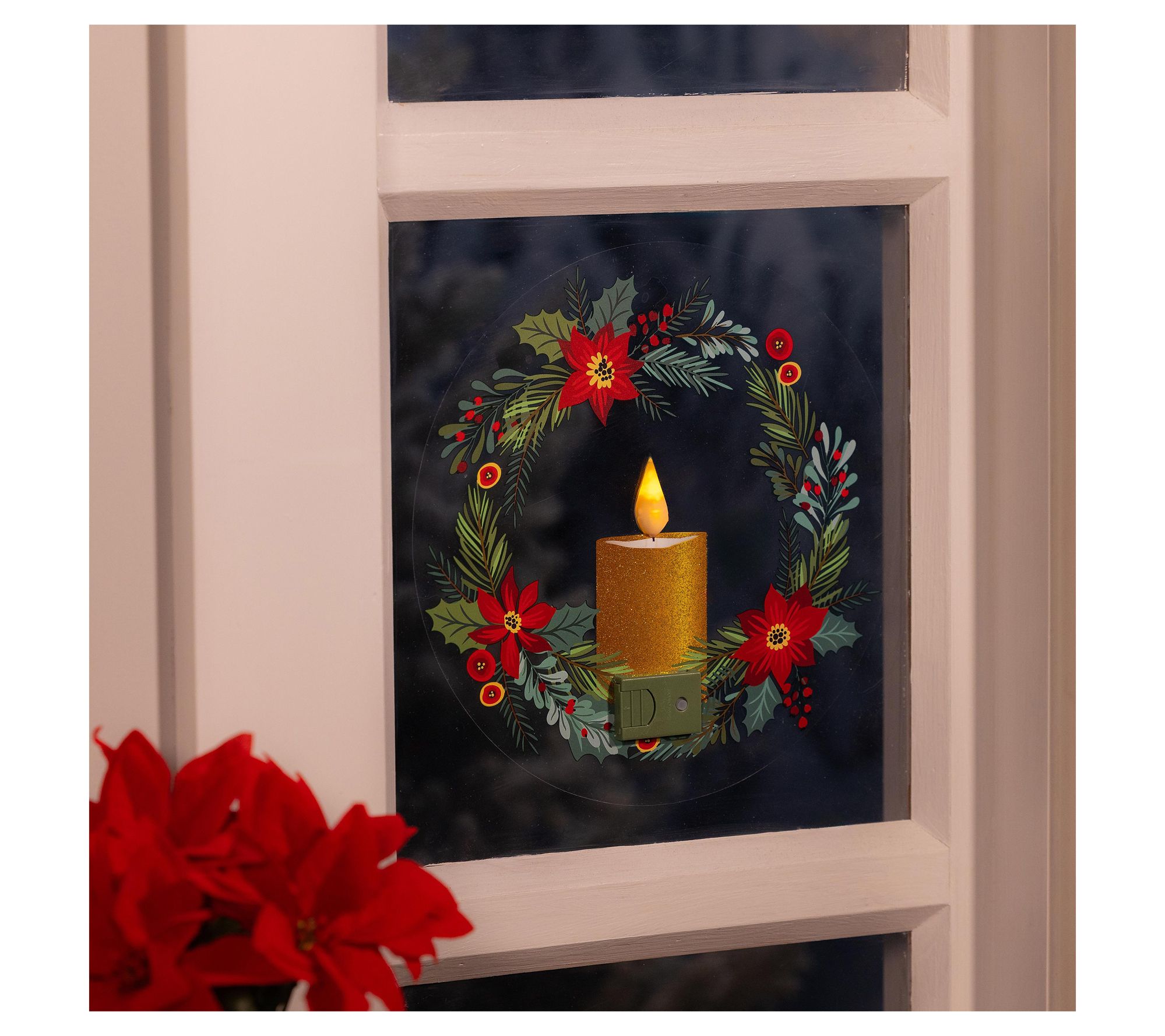 Evergreen 10"H LED Flickering Candle with Wreath Window Decal