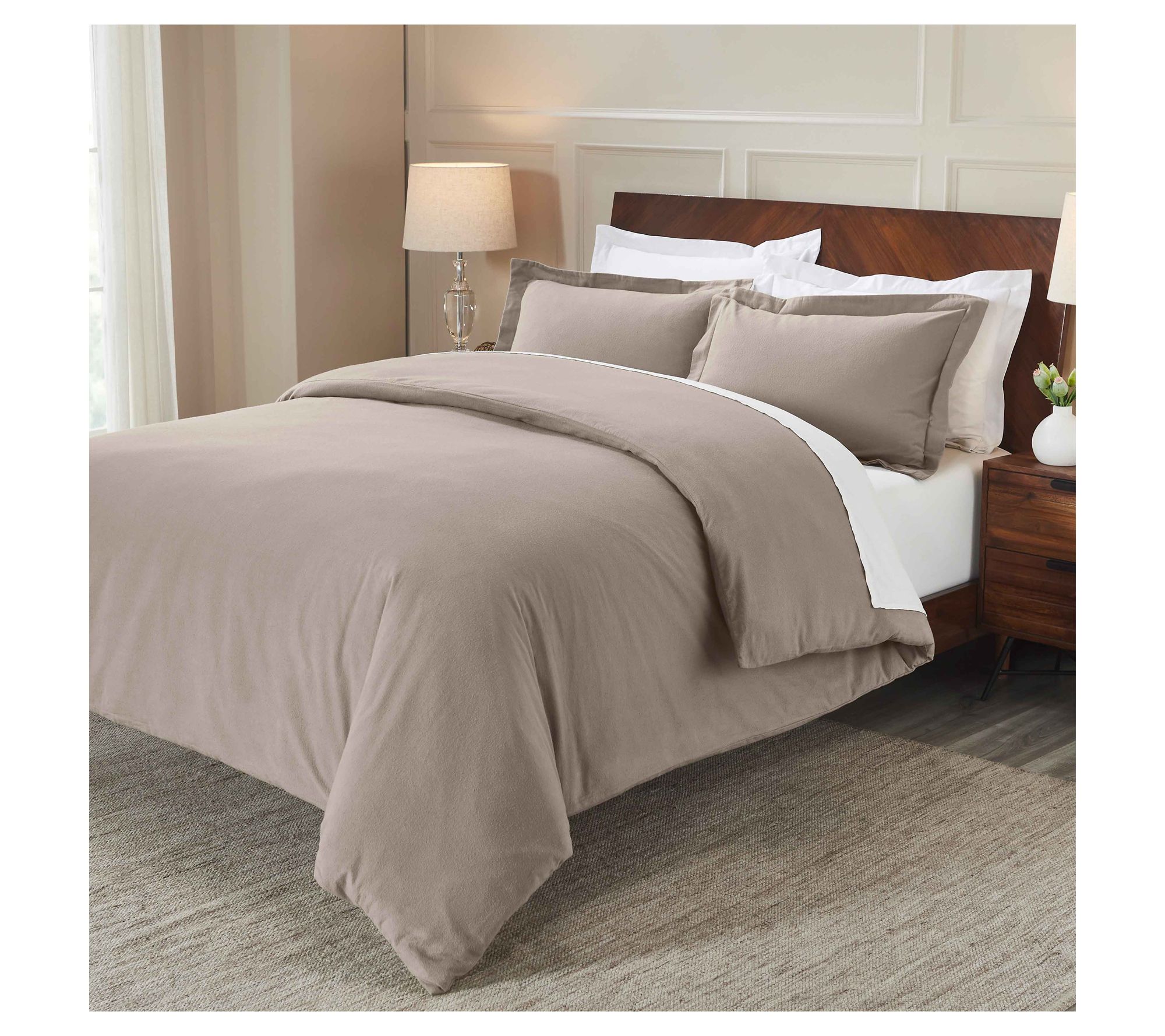 Superior Rome Flannel Cotton Solid Duvet CoverSet, Full/QN