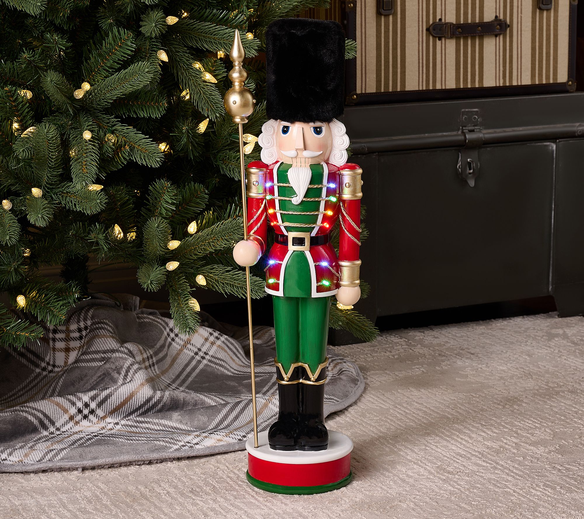 "As Is" 25.5" Illuminated Nutcracker w/ Faux Fur Hat by Valerie