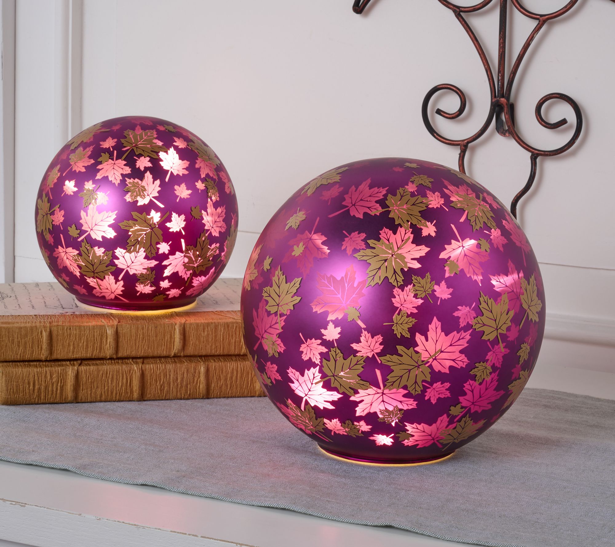 "As Is" Set of 2 Illuminated Falling Leaves Spheres by Valerie
