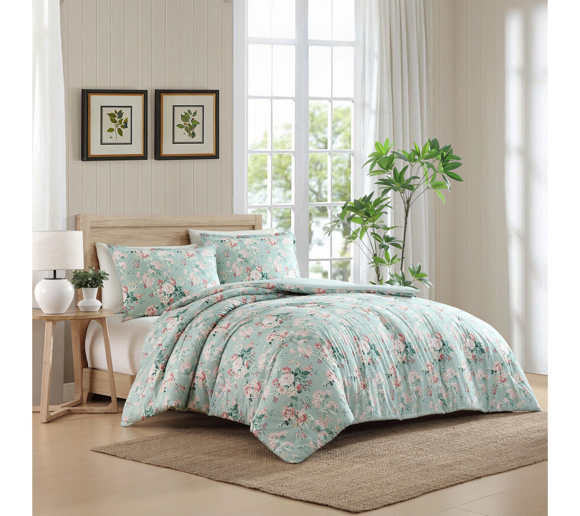 Laura Ashley Rosemoore Face Pink Cotton Queen Comforter Set