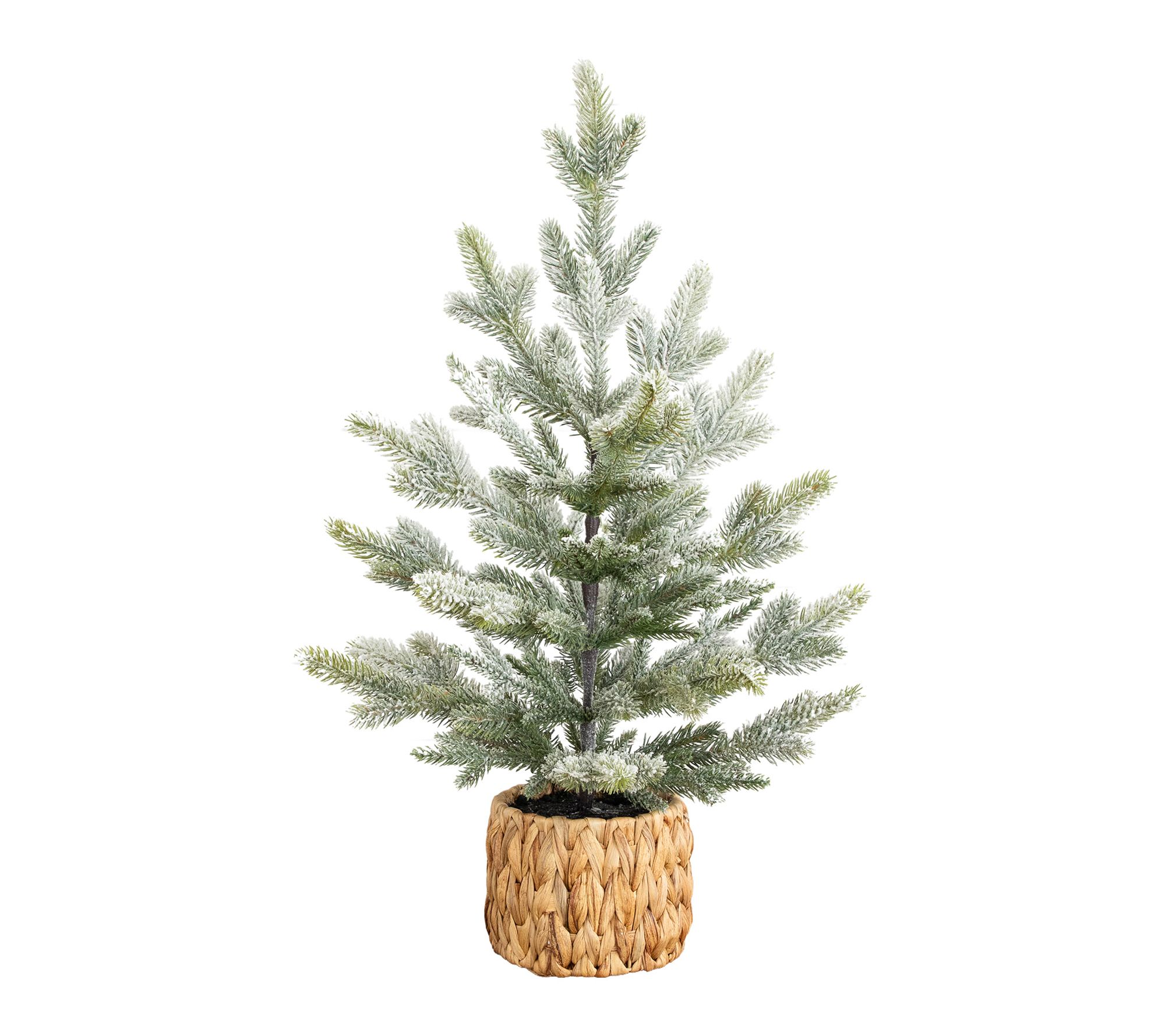 26-in Flocked Fir  Tree in Woven Basket by Nearly Natural