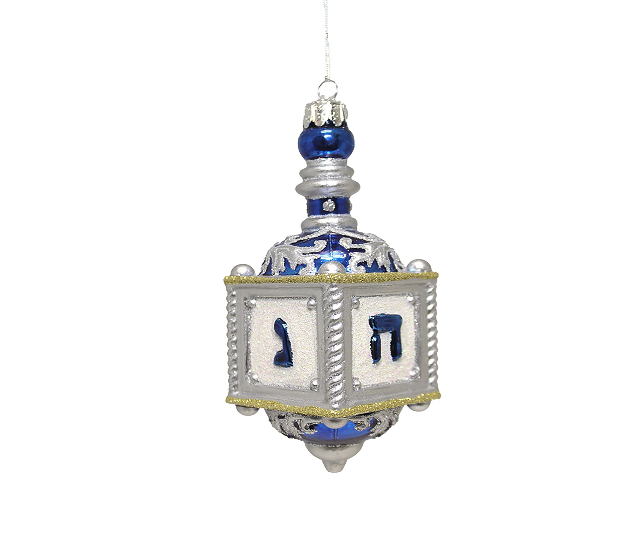 RC Home Decor -Blue & Silver Glass Dreidel Hanukkah Ornament