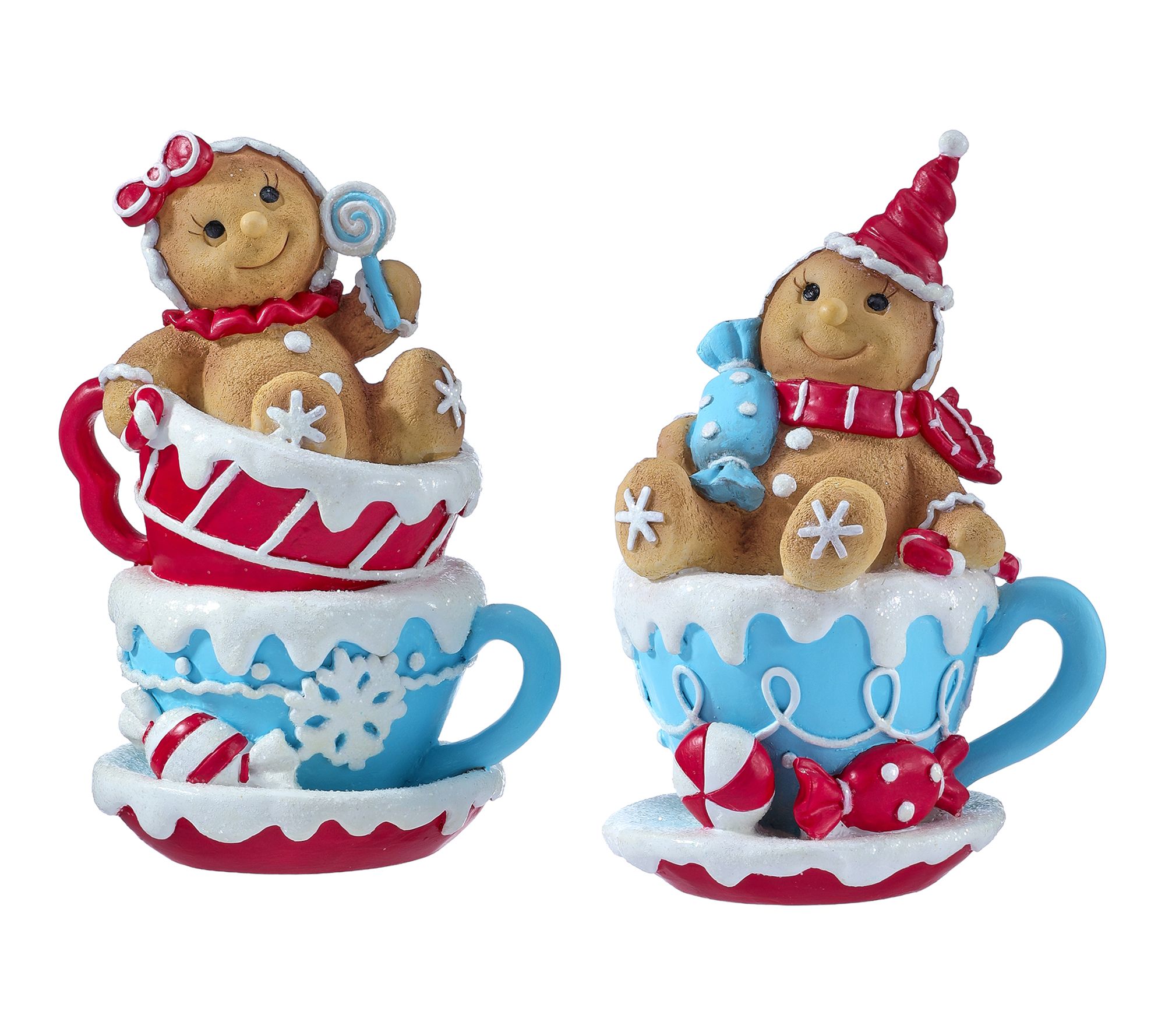 7" Resin Gingerbread In Tea Cups Set of 2 by Valerie
