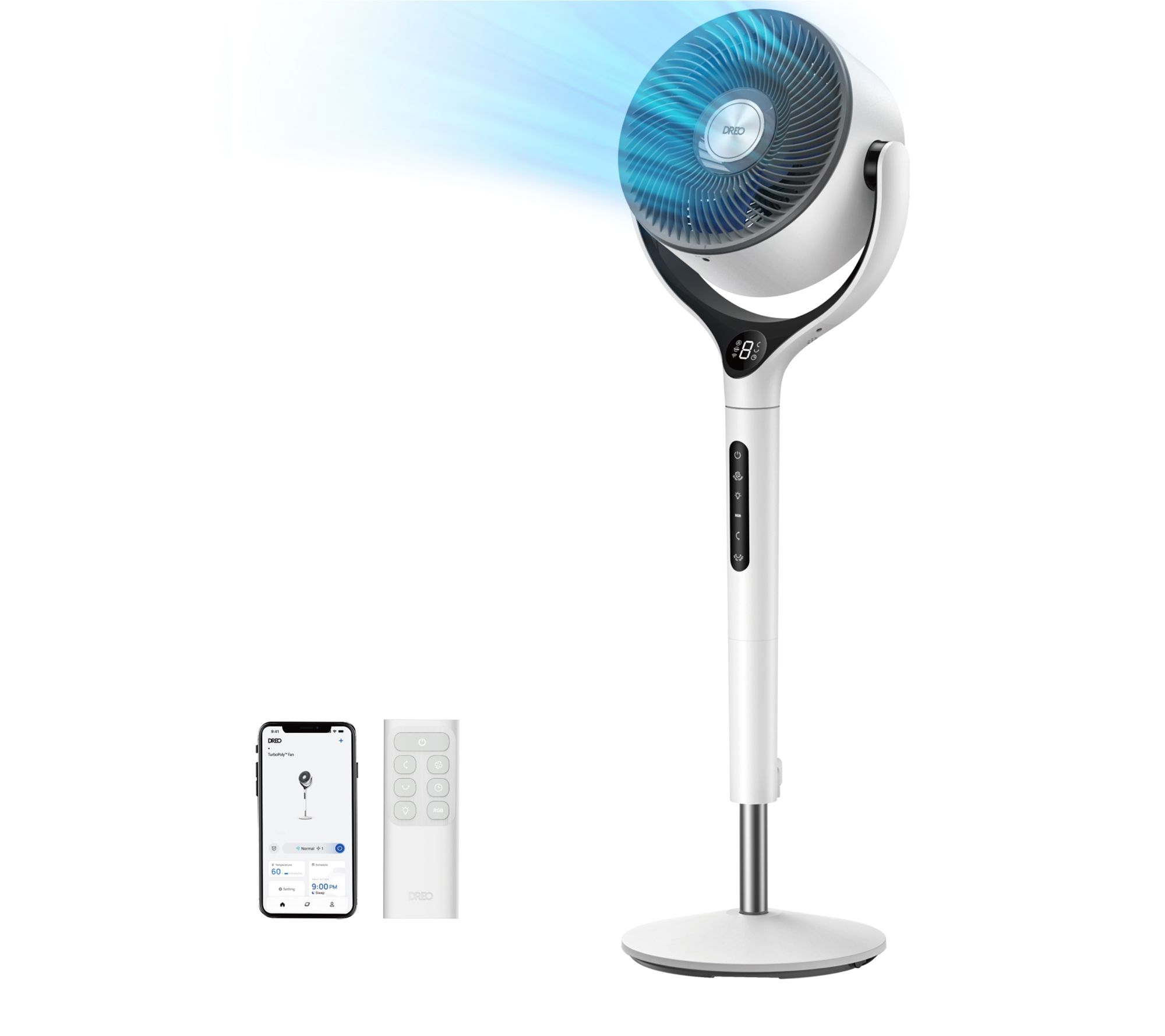 DREO 37"-42" Adj. Smart Pedestal Fan, 9 -Speed, 20 dB, 3D Osc