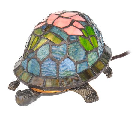 Handcrafted Tiffany Style Turtle Accent Lamp with WaterLily Shell - QVC.com