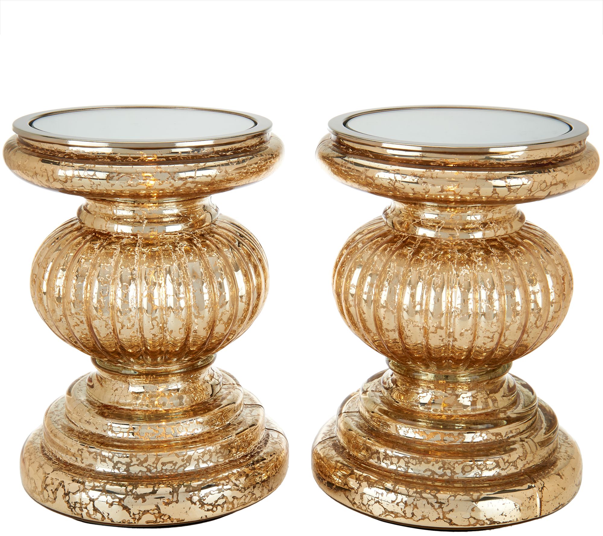 "As Is" S/2 Lit Candle Holder Pedestals with Mirror Inserts by Valerie