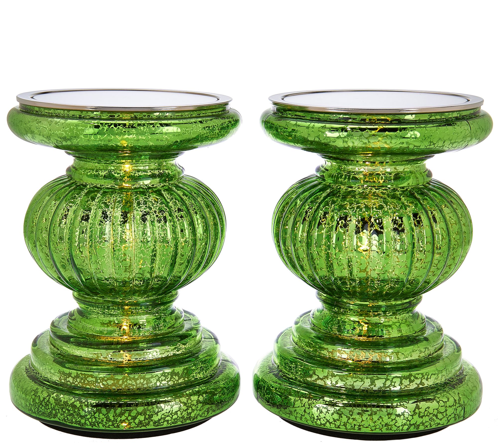 "As Is" S/2 Lit Candle Holder Pedestals with Mirror Inserts by Valerie