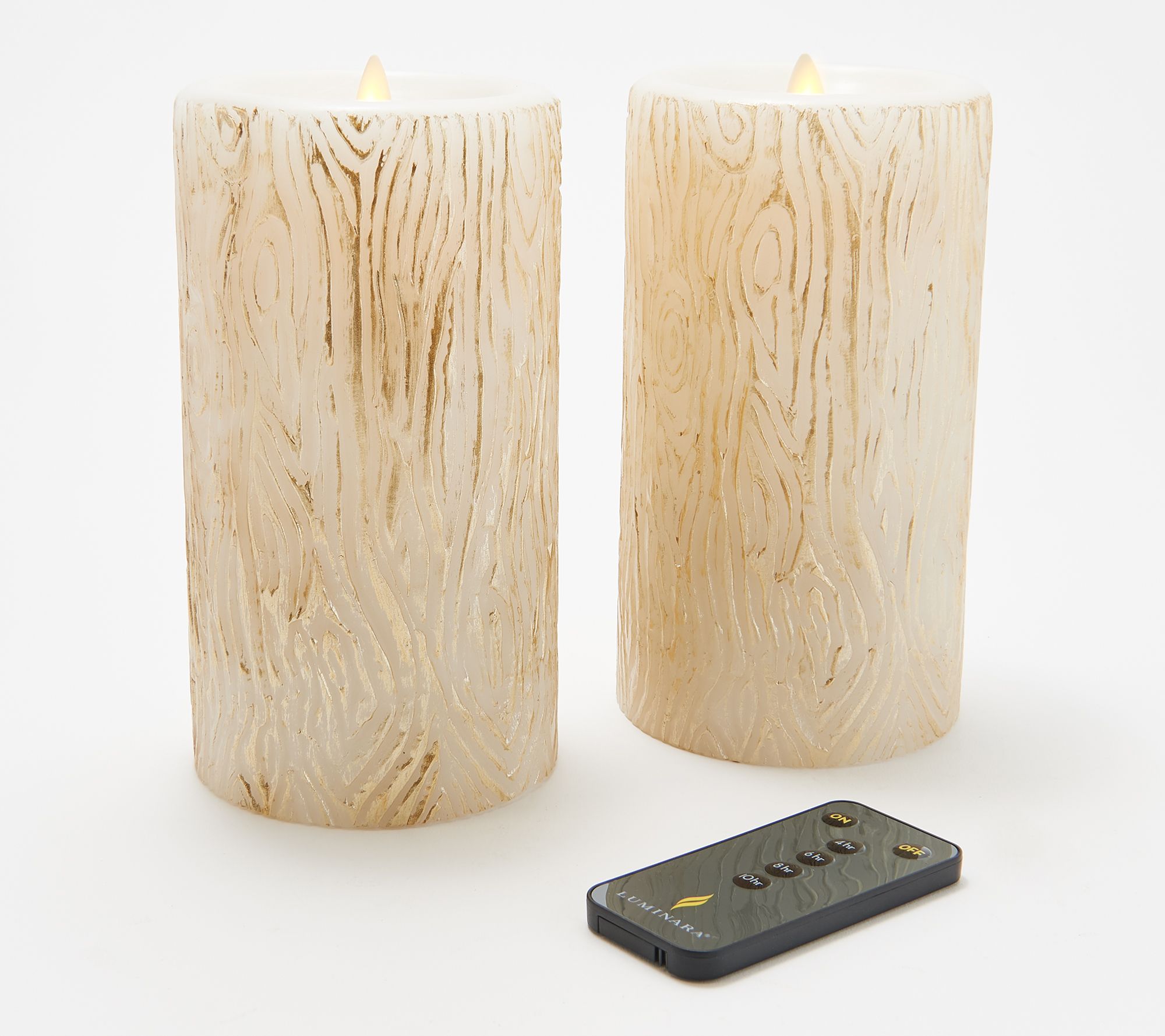 Martha Stewart Flameless Set of (2) 7" Faux Bois Pillar Candles