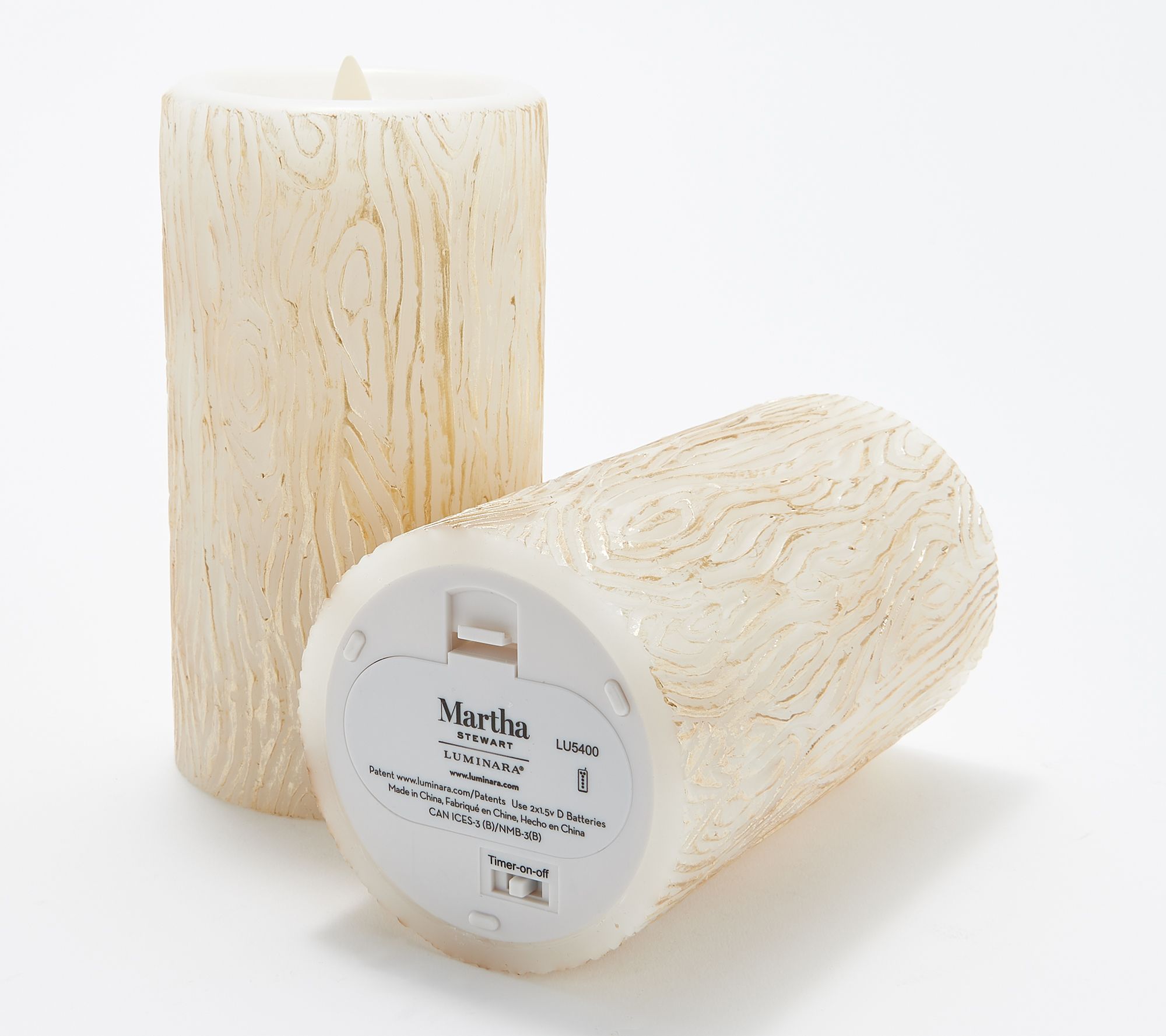 Martha Stewart Flameless Set of (2) 7" Faux Bois Pillar Candles