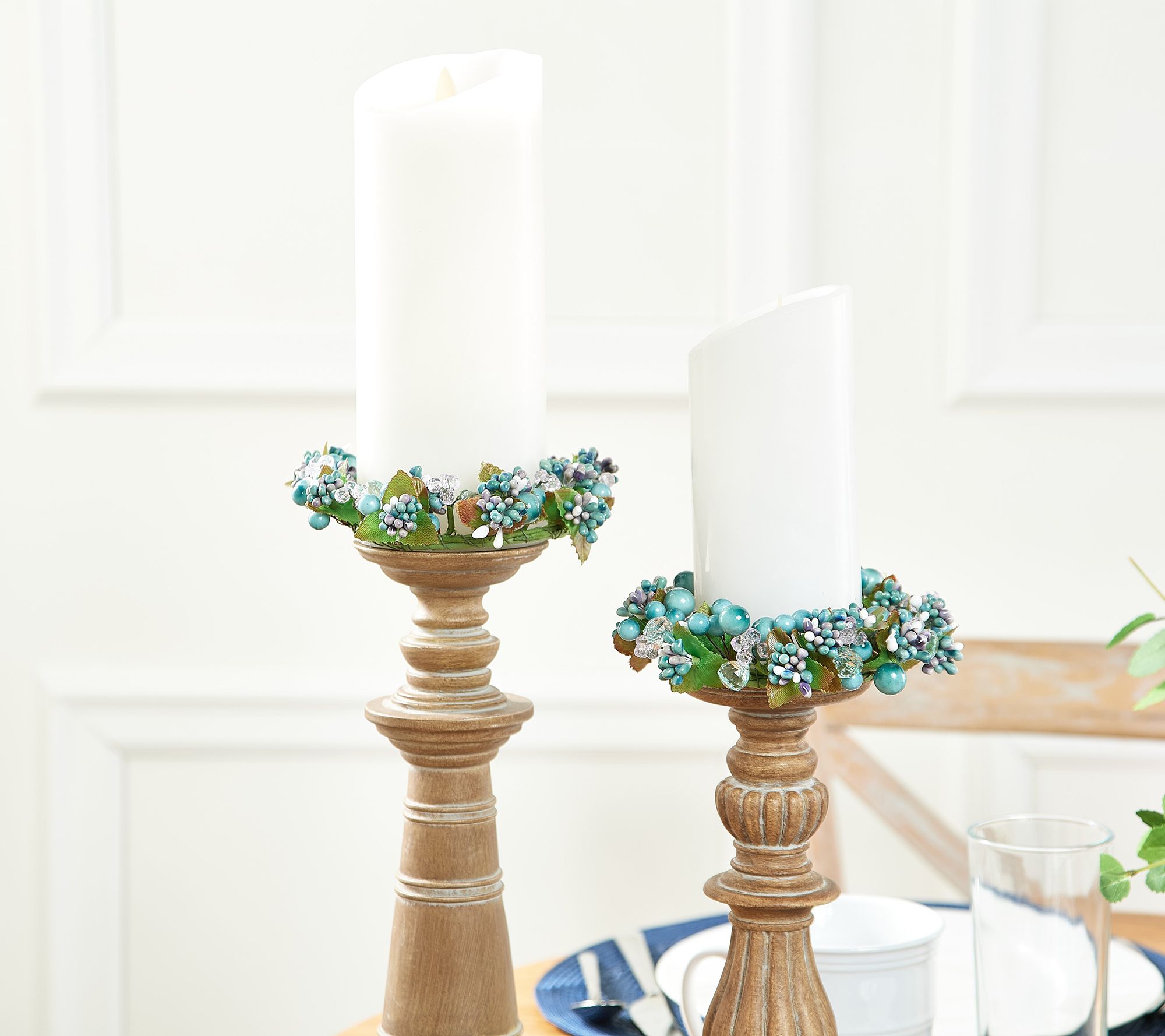 Set of 2 Beaded & Pearl Candle Rings by Valerie