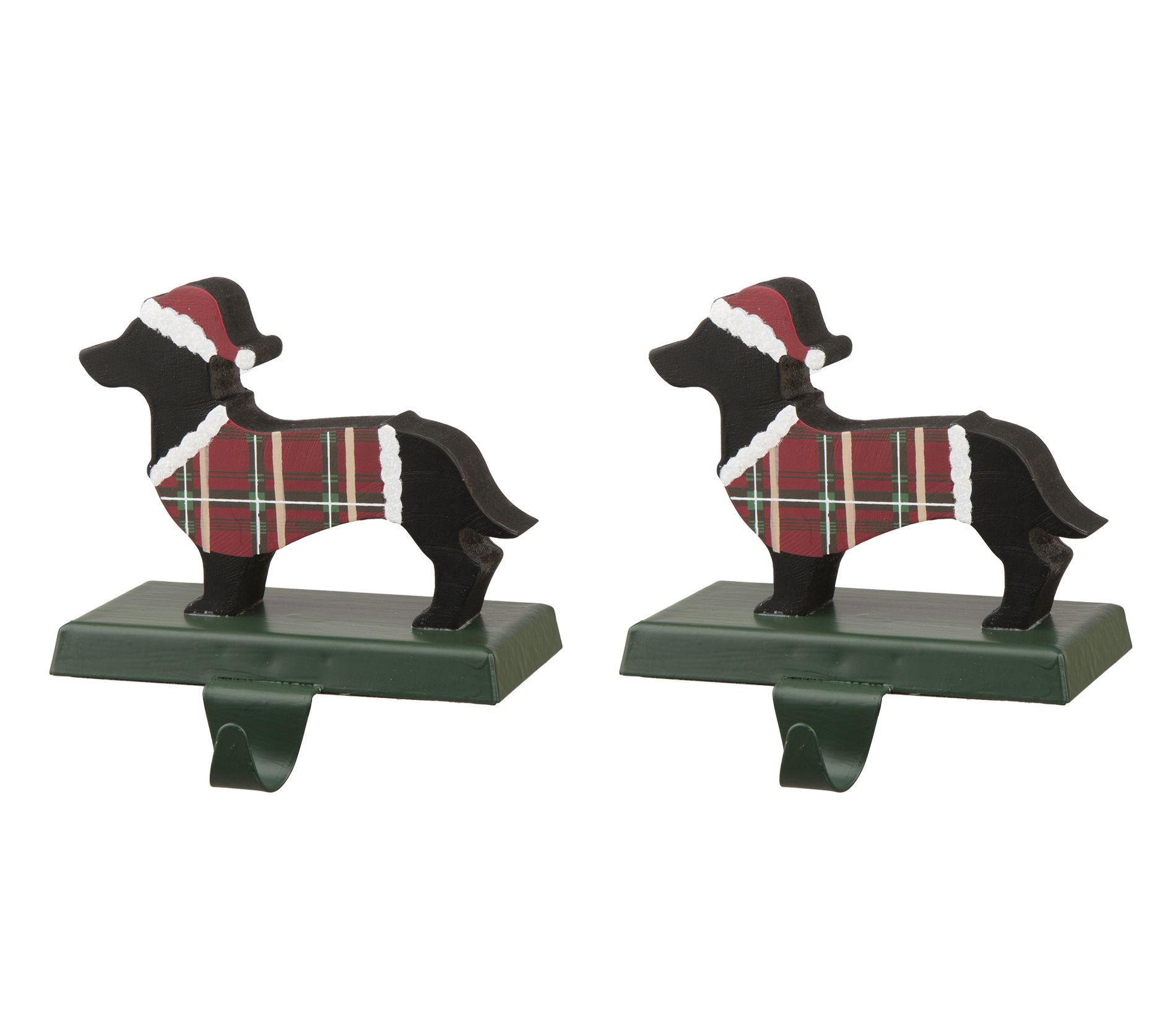 Glitzhome Dachshund Wood & Metal Stocking Holde rs  S/2