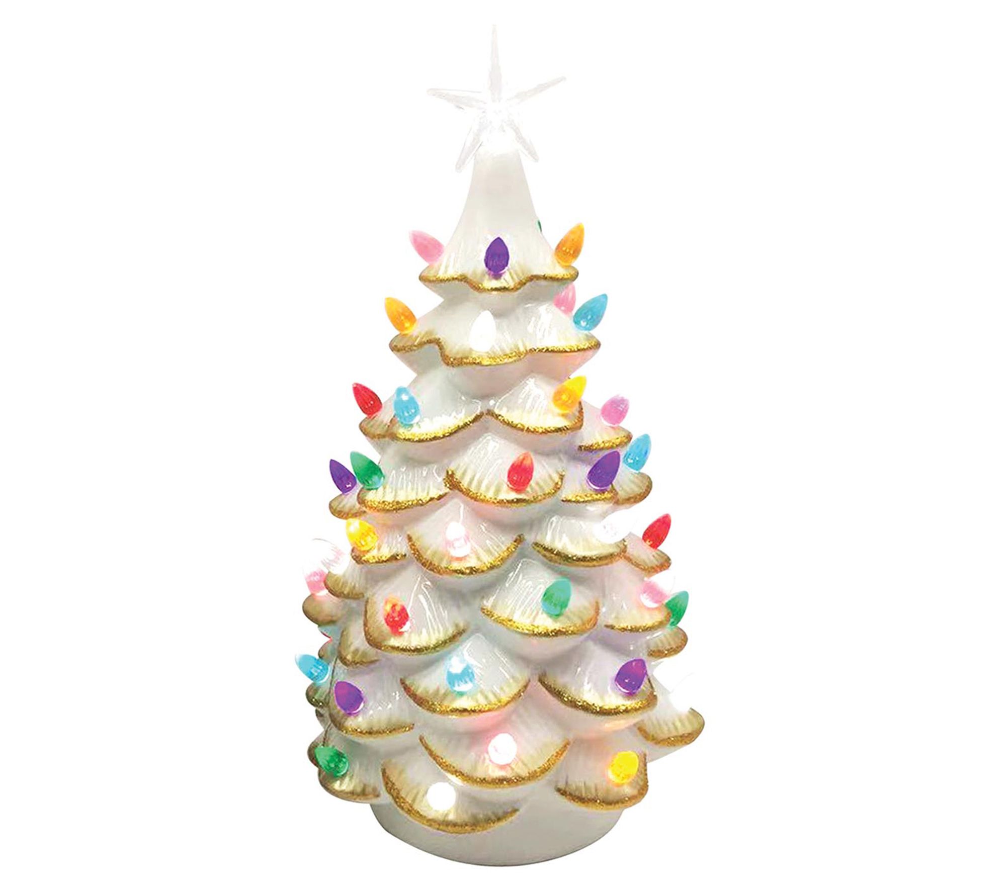 Santa's Workshop 14" LED lighted Ceramic Tree w /gold tips