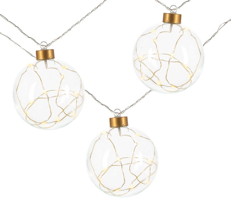 9.8' Clear Glass Ball LED Garland w 12 Lights by Gerson Co