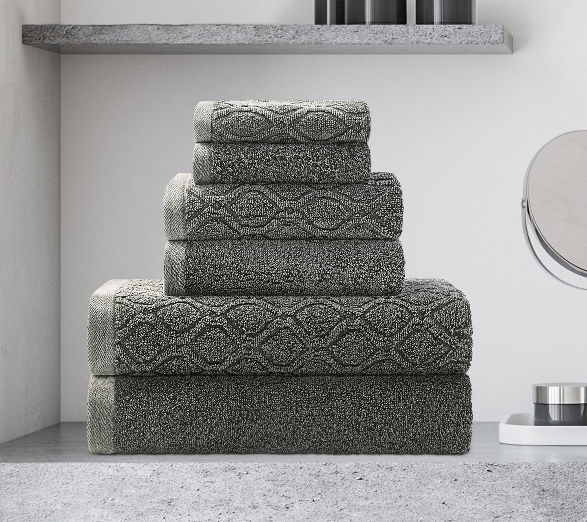 Superior Cotton 6-Piece Jacquard and Solid Denim Towel Set