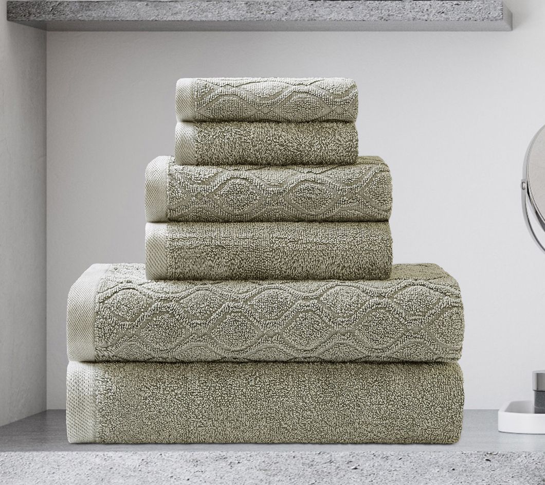 Superior Cotton 6-Piece Jacquard and Solid Denim Towel Set