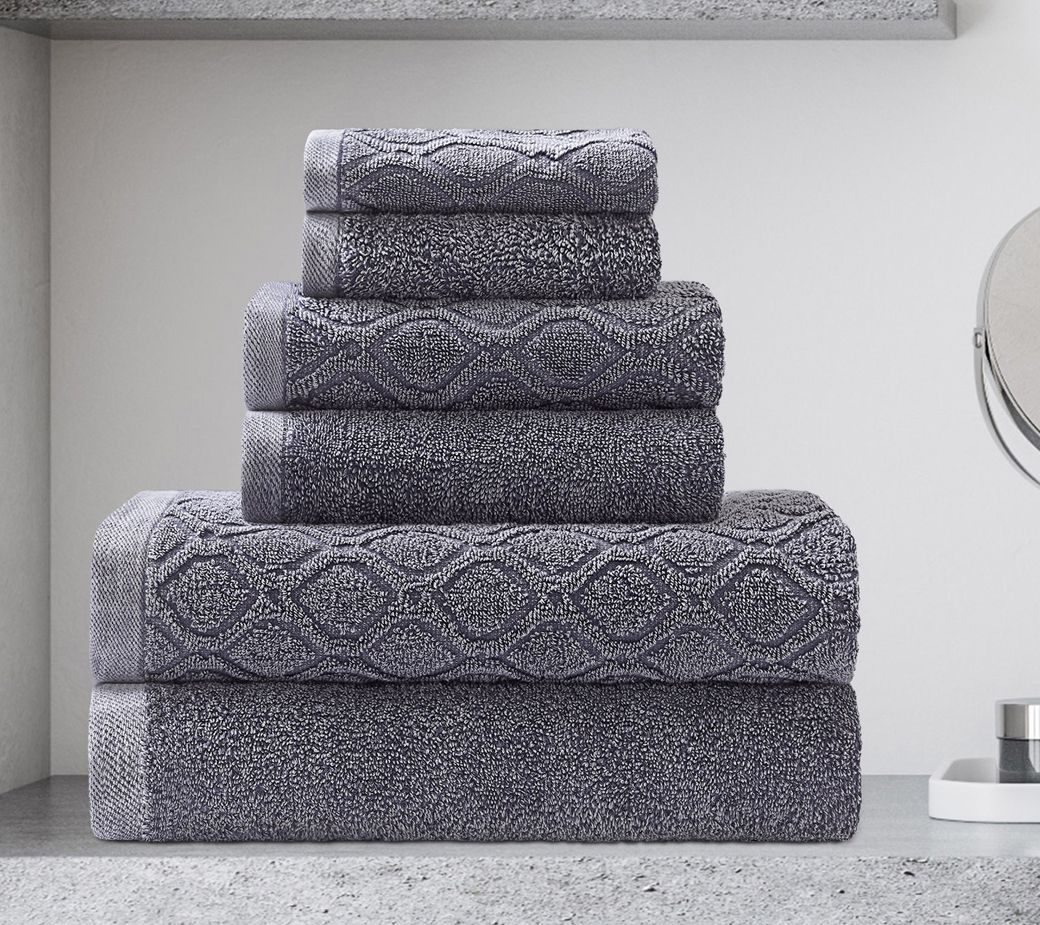 Superior Cotton 6-Piece Jacquard and Solid Denim Towel Set