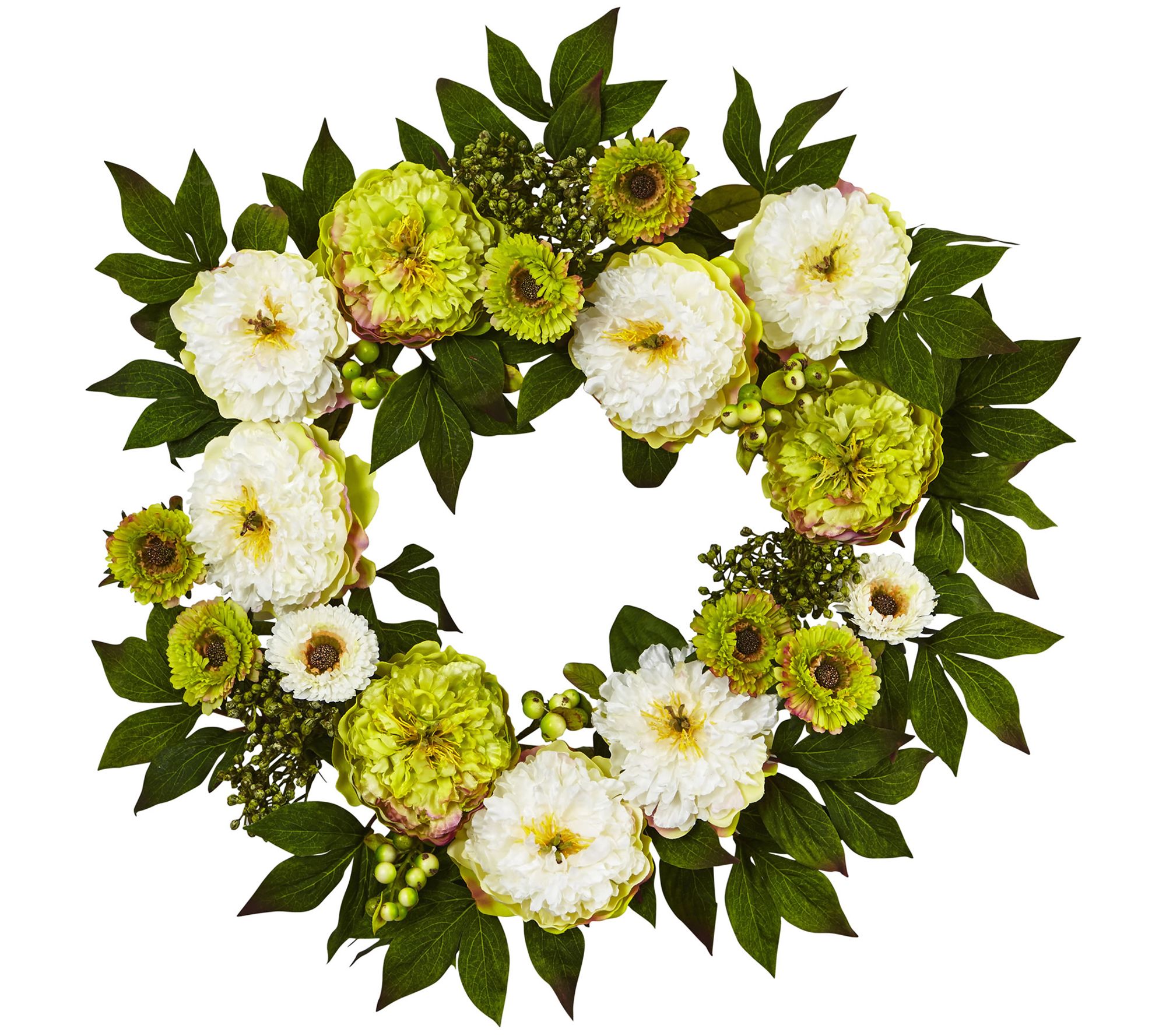 24" Peony Mum Wreath by Nearly Natural