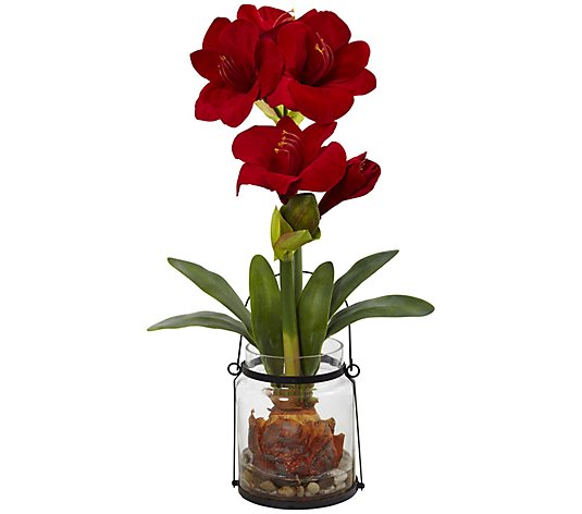 24" Amaryllis with Vase by Nearly Natural