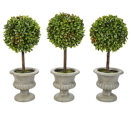 Pure Garden 3-Piece Faux Boxwood Round Topiaryin Urns