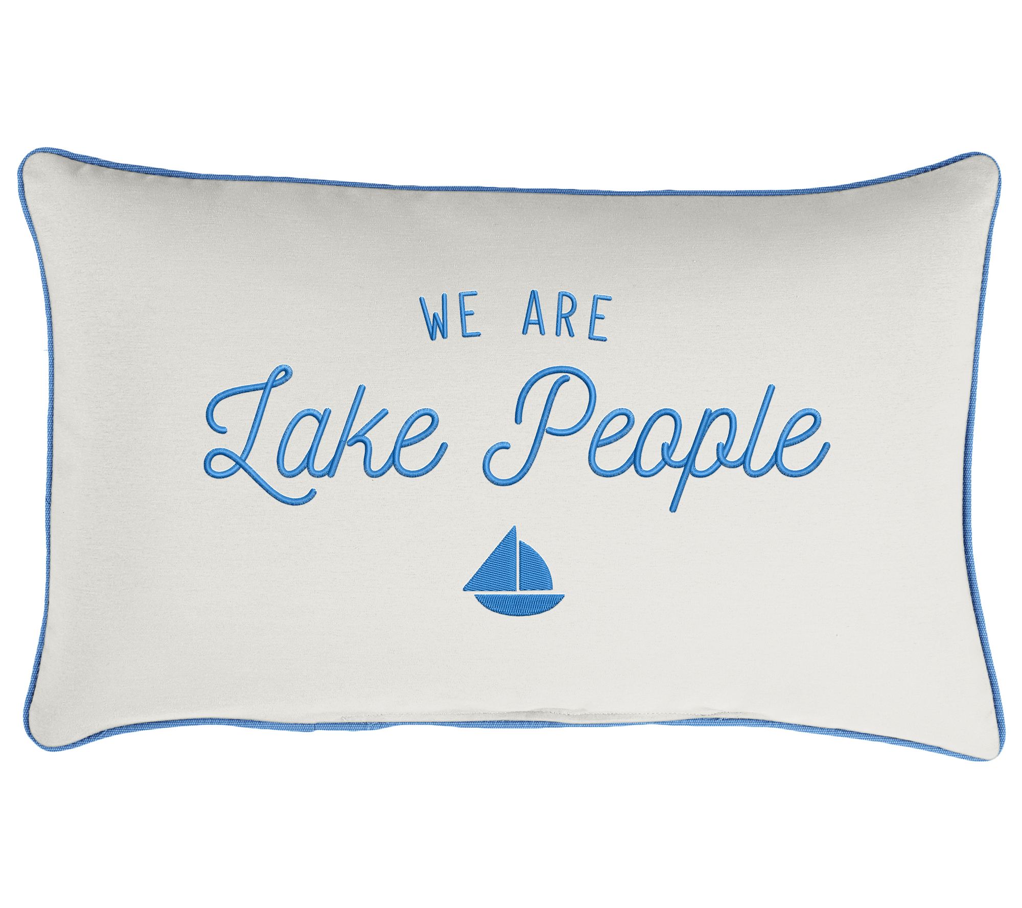 Sunbrella Lumbar Embroidered Pillow - "We Are Lake People"
