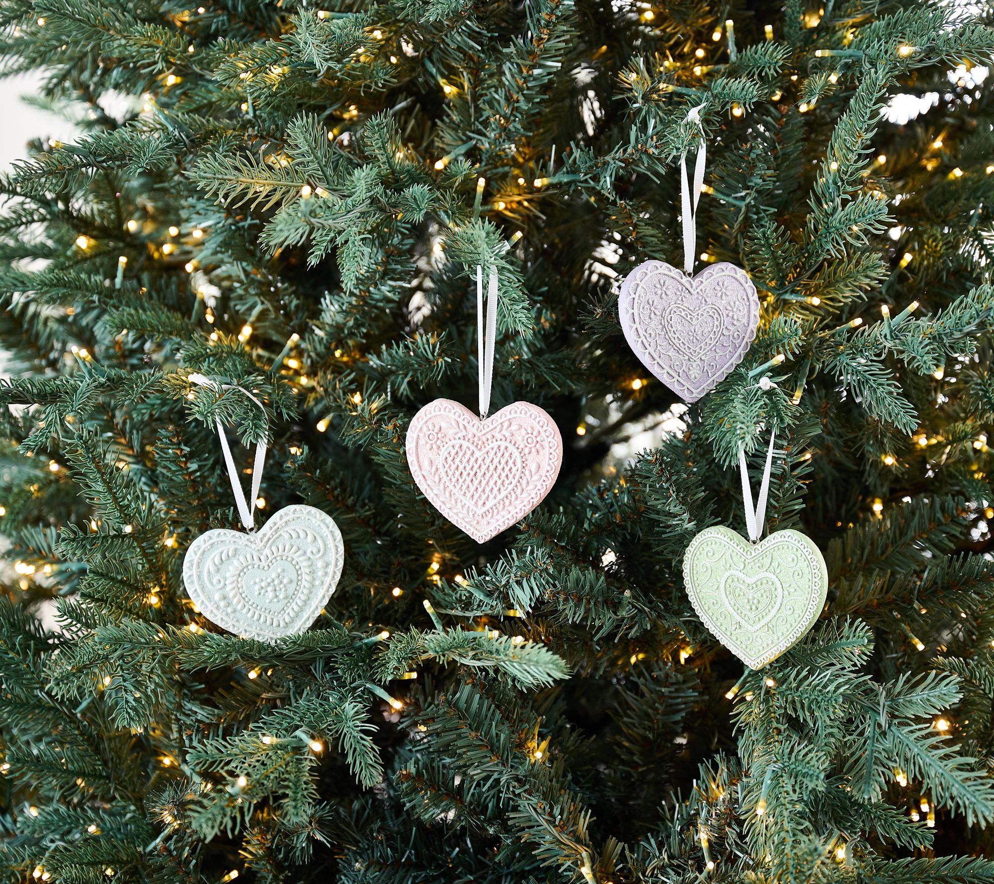 Set of 4 Gingerbread Lace Cookie Heart Ornaments by Valerie