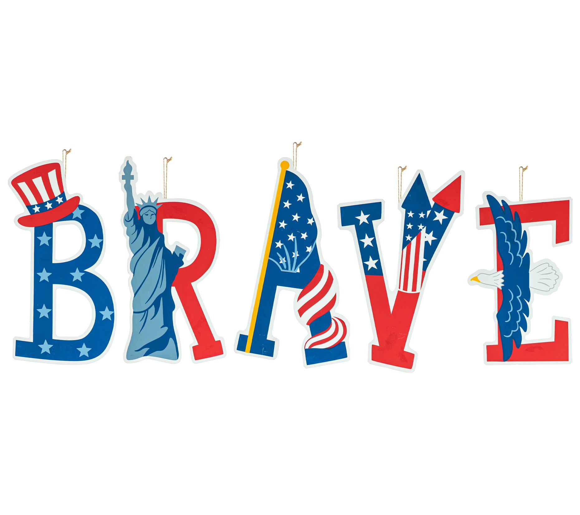 Glitzhome 43" Patriotic Americana BRAVE Yard Stakes S/5