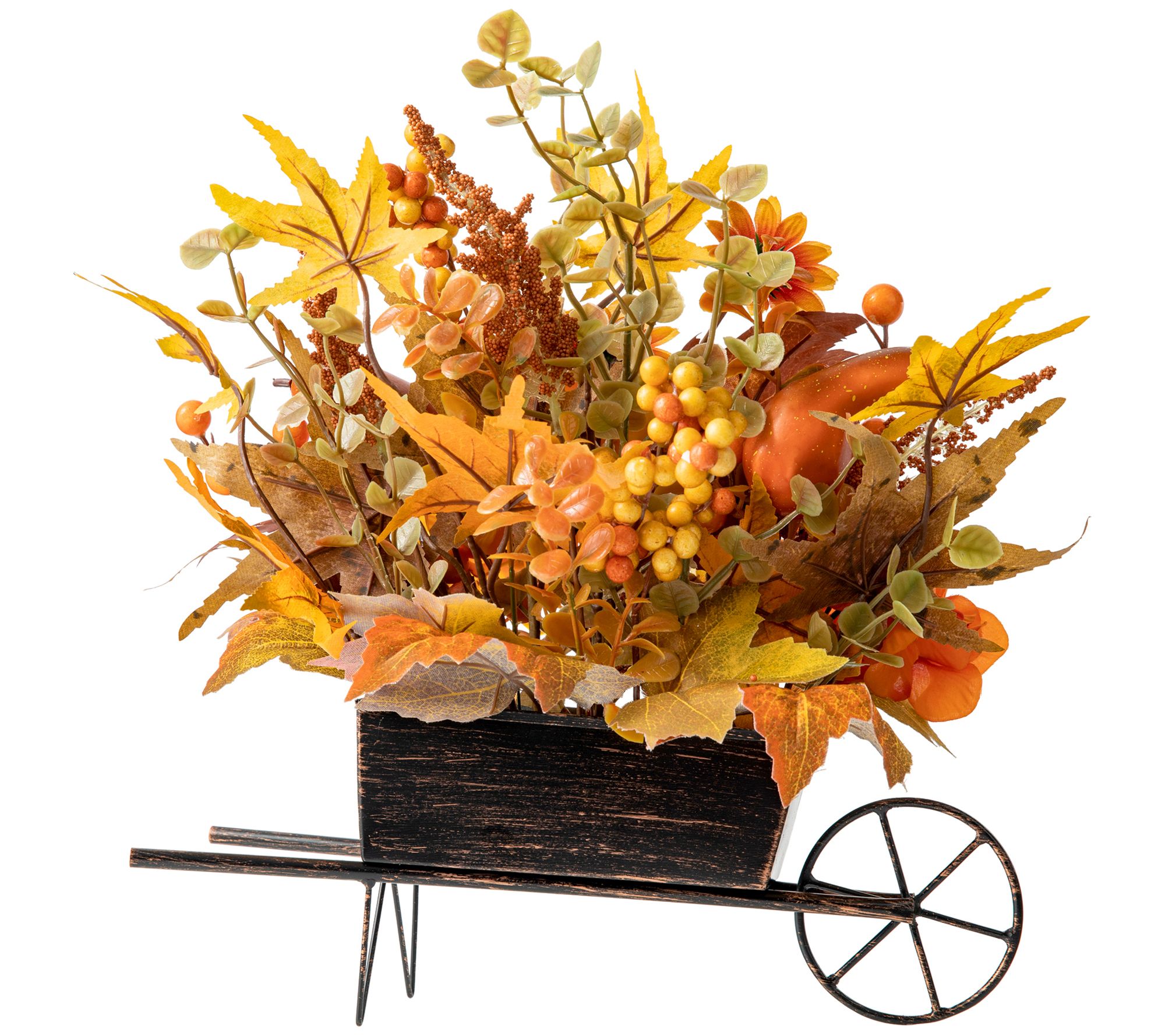 Glitzhome 14"L Fall Harvest Floral Cart Centerpece