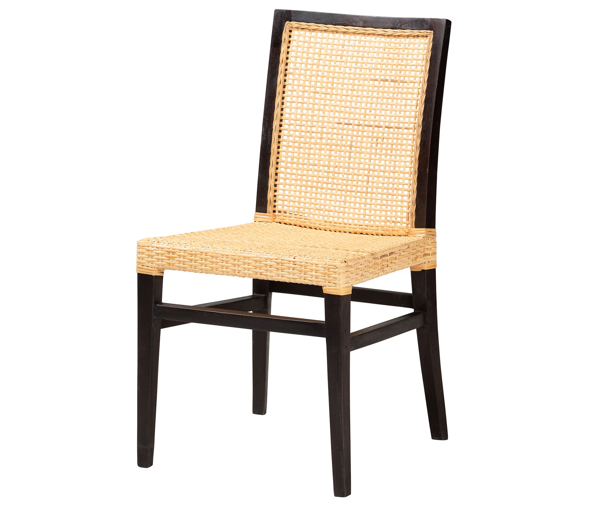 Baxton Studio L ingga Wood and Natural Rattan Dining Chair