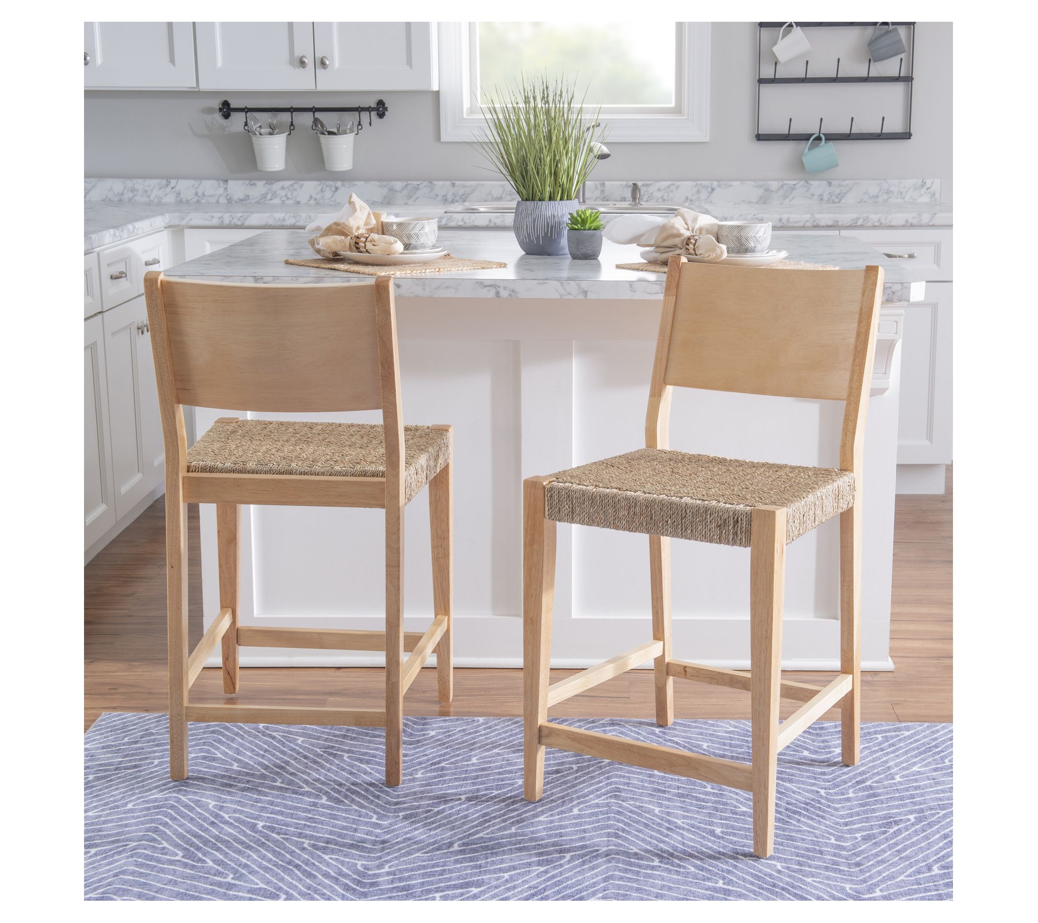 Linon Home Brea Natural Counter Stool Rope SeatS/2