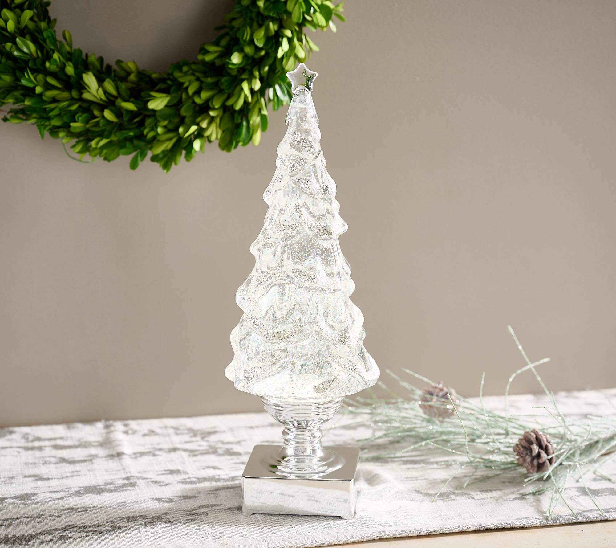 "As Is" 14" Illuminated Glitter Tree with Pedestal by Valerie