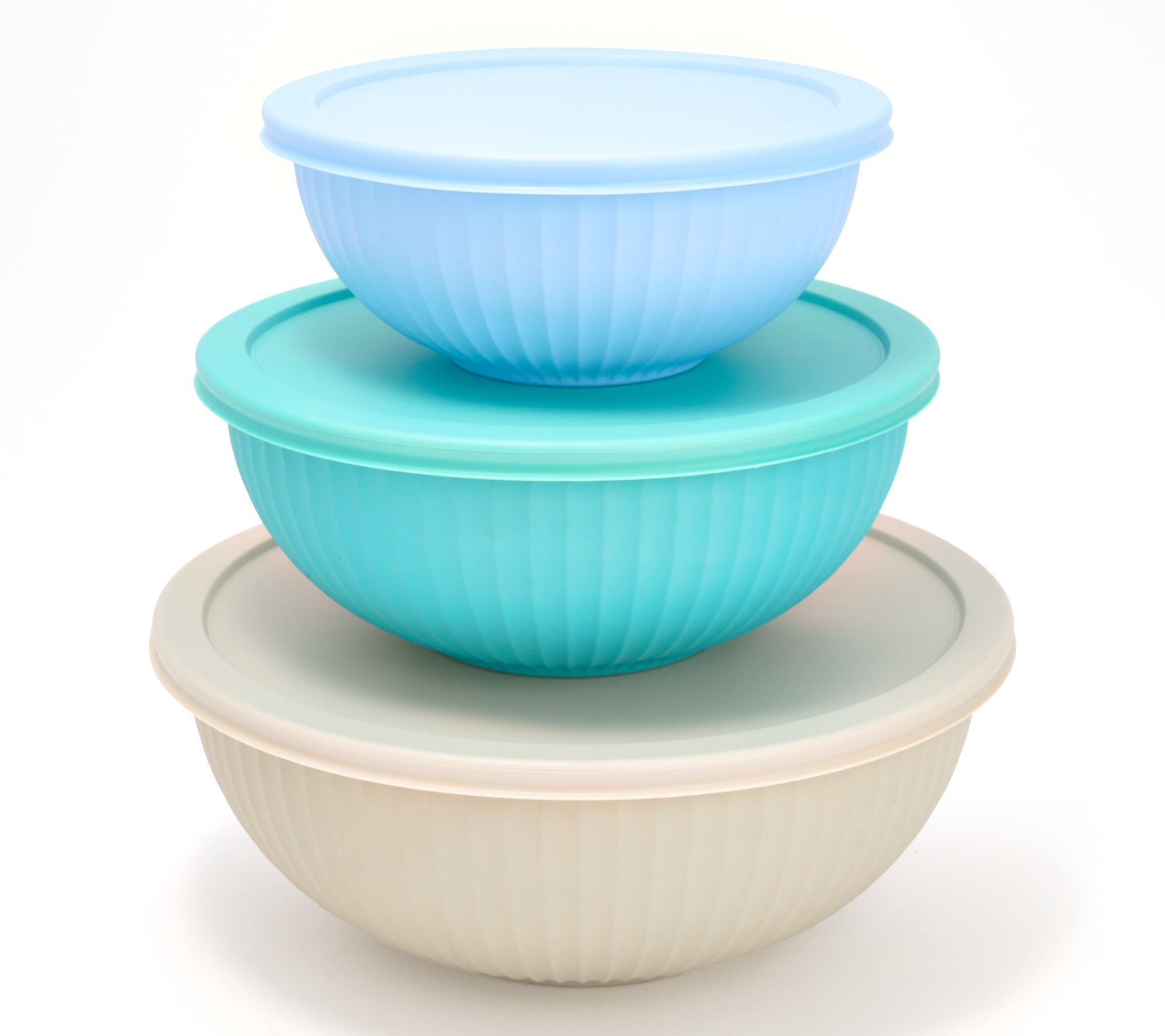 GeniCook 3-Pc Glass Multi-Color Serve & Store Bowls w/ Lids