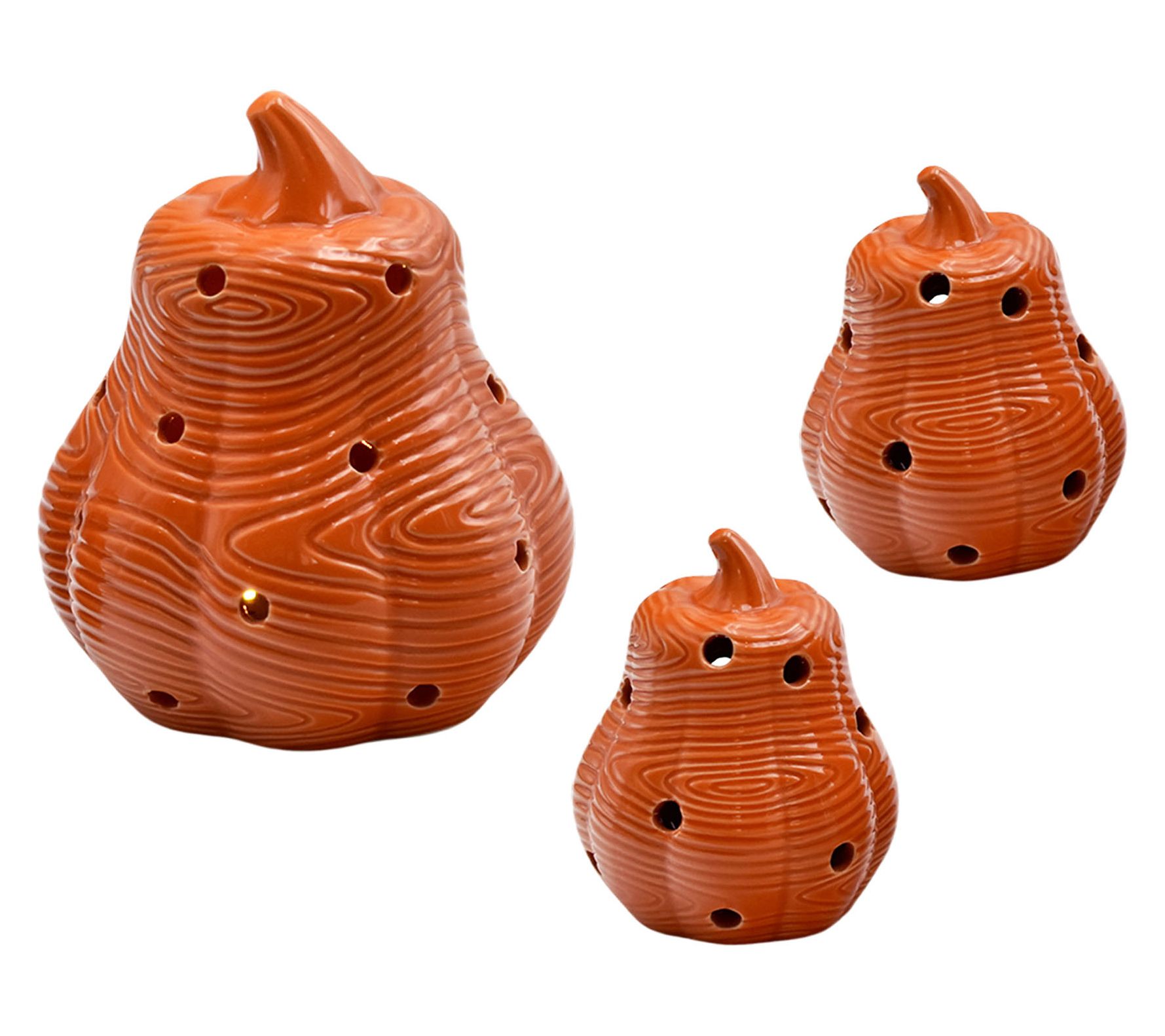 Temp-tations Woodland Set of 3 Illuminated Ceramic Gourds
