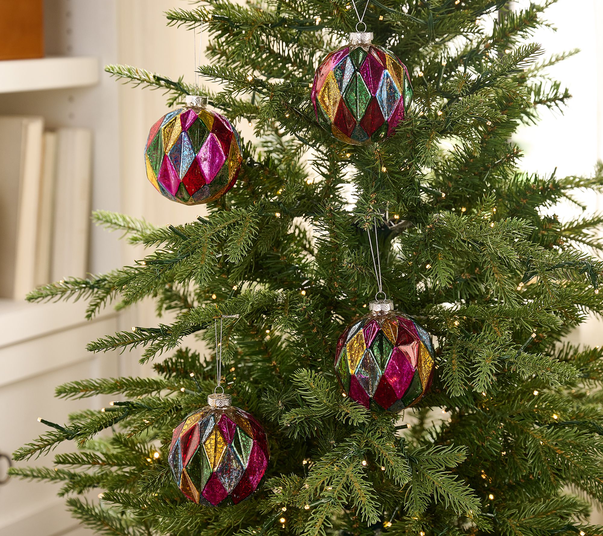 Set of 4 Harlequin Glass Ornaments by Valerie
