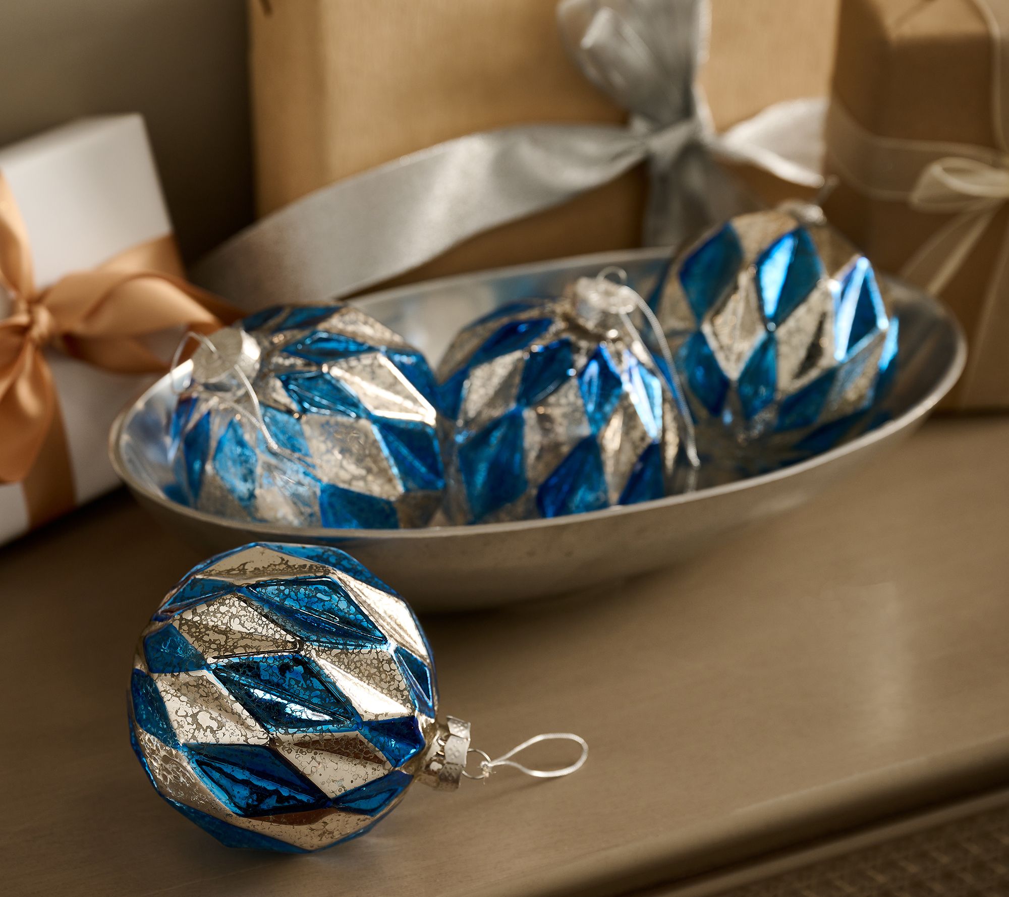 Set of 4 Harlequin Glass Ornaments by Valerie
