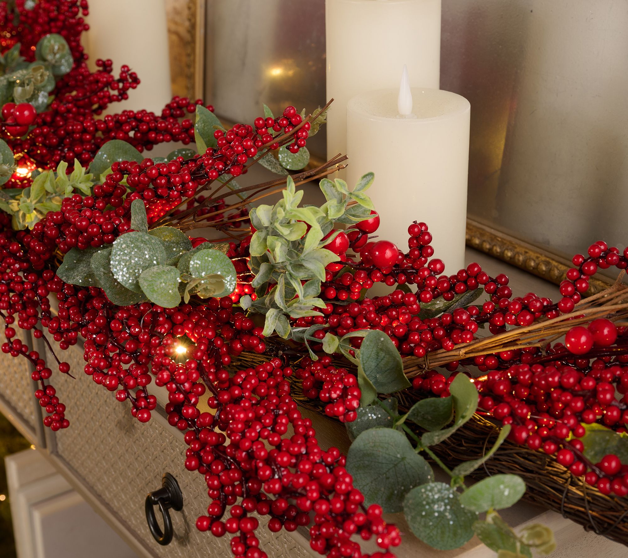 4' Illuminated Berry and Eucalyptus Garland by Valerie
