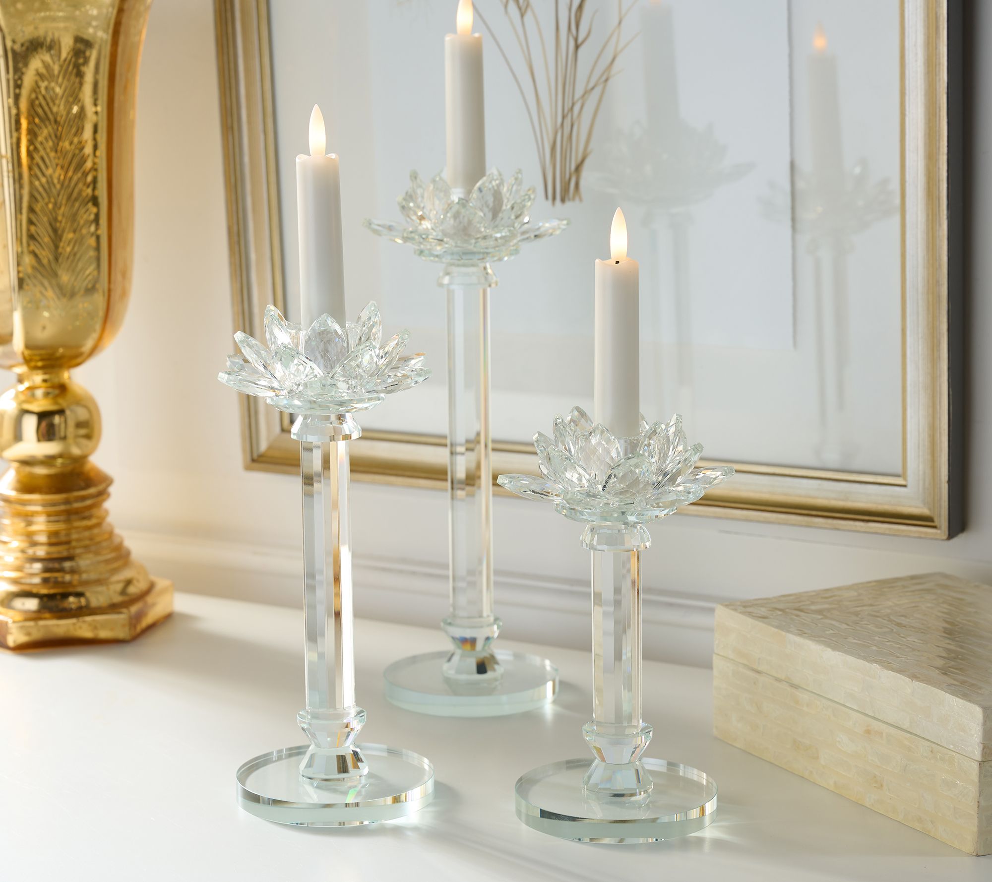 Set of 3 Faceted Glass Lotus Pedestals by Valerie