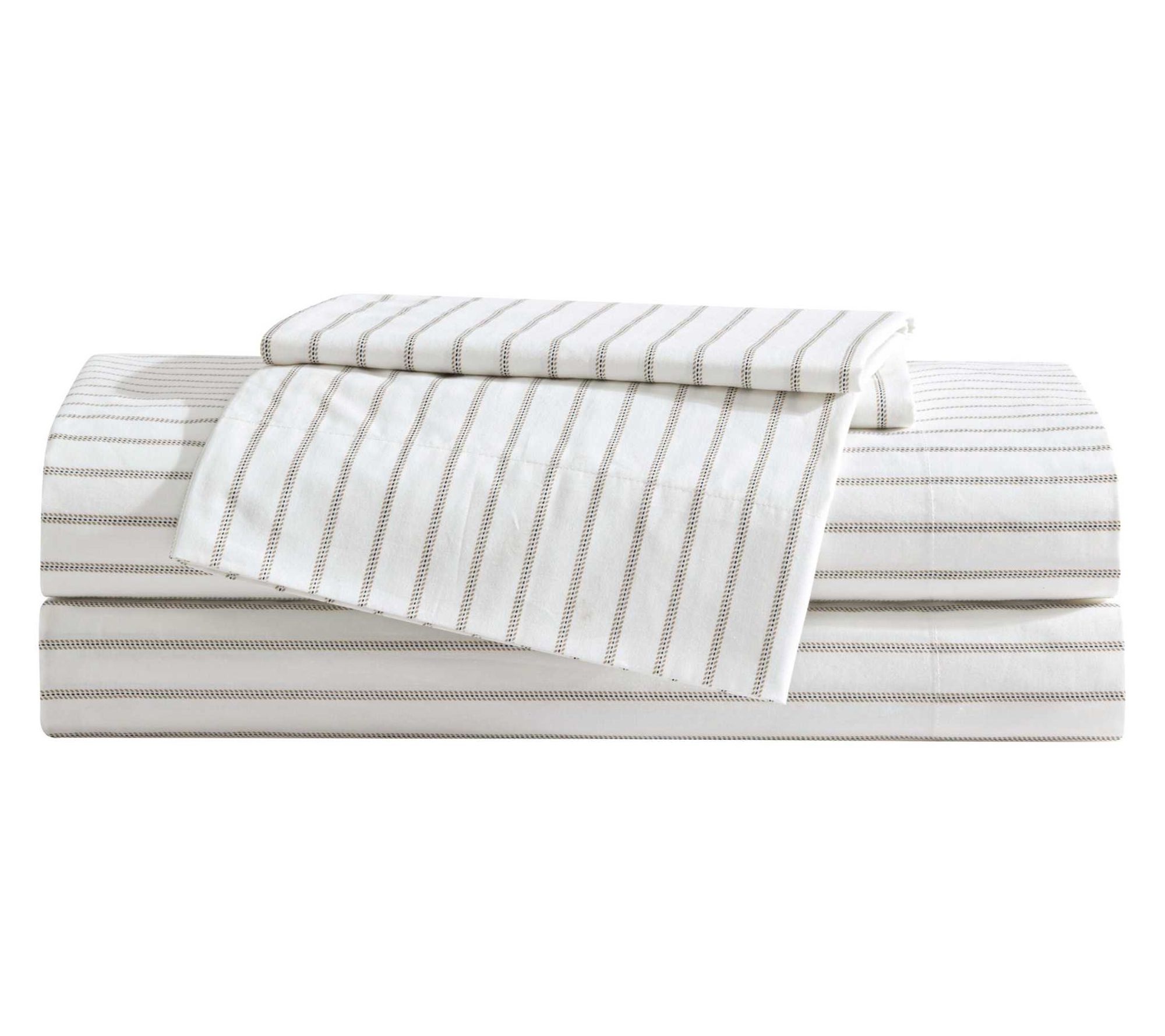 Eddie Bauer Essential Stripe White-Beige-Grey Qeen Sheet Set