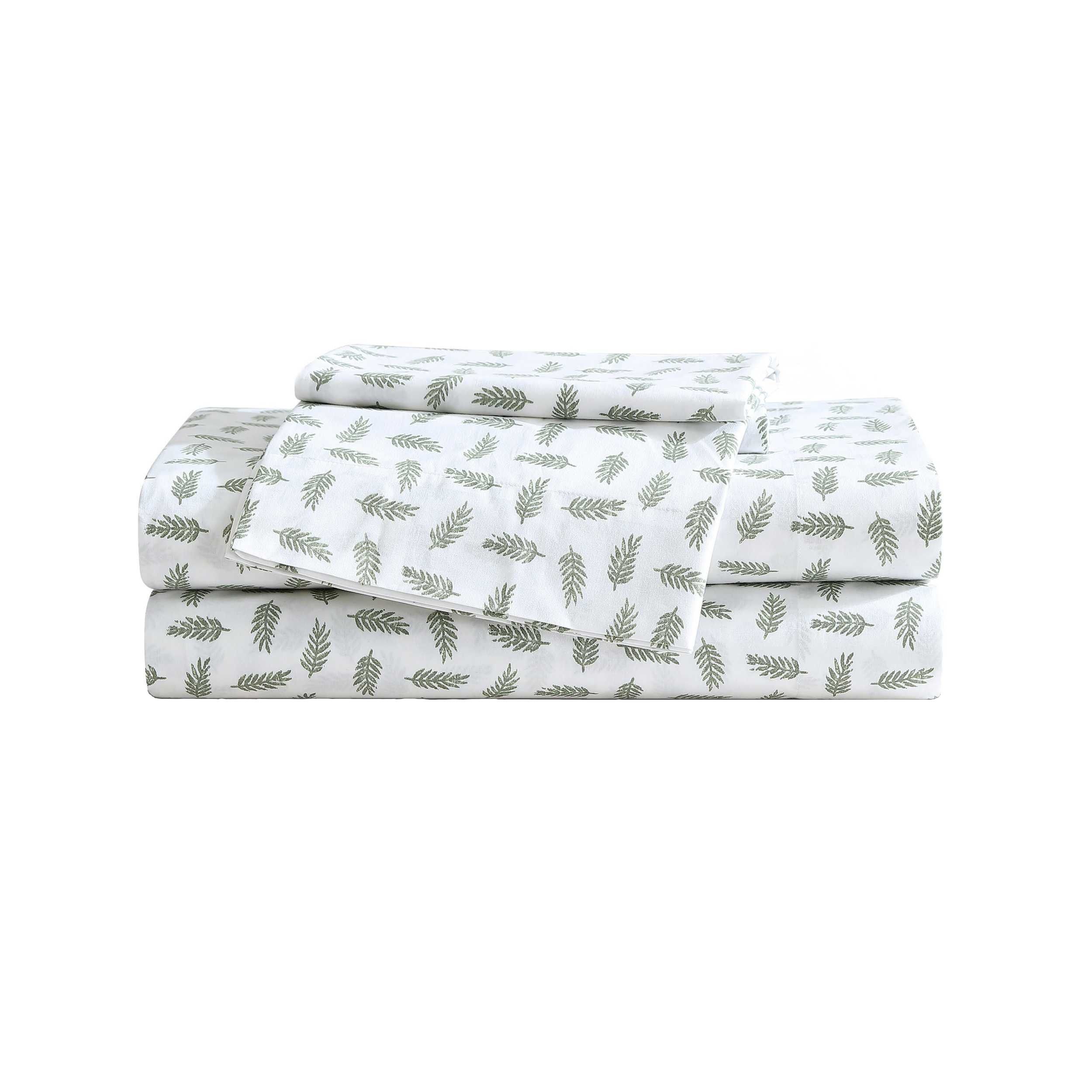 Eddie Bauer Laurel Leaves White-Green King Sheet Set