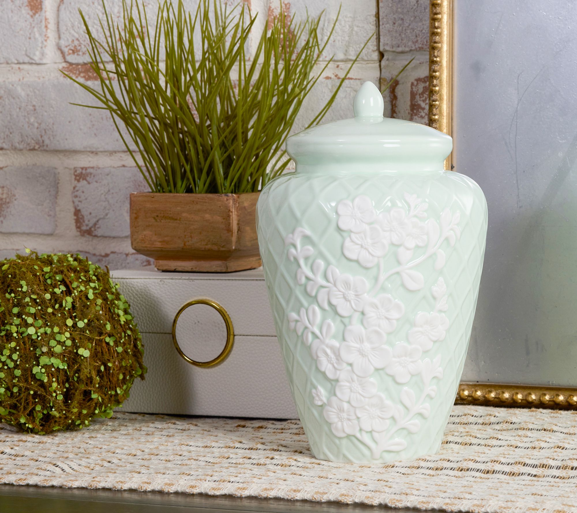 10" Illuminated Porcelain Embossed Ginger Jar by Valerie
