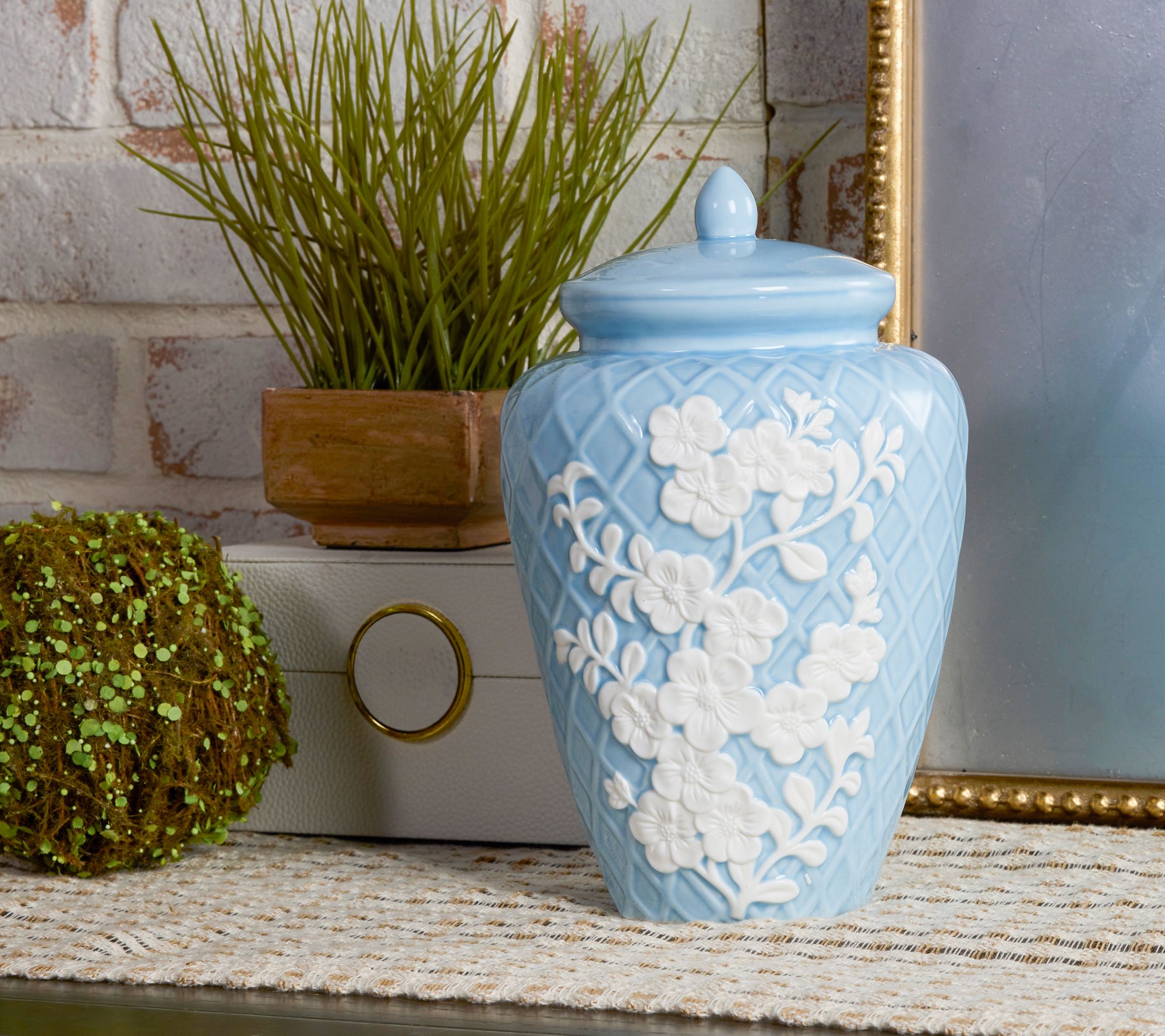 10" Illuminated Porcelain Embossed Ginger Jar by Valerie