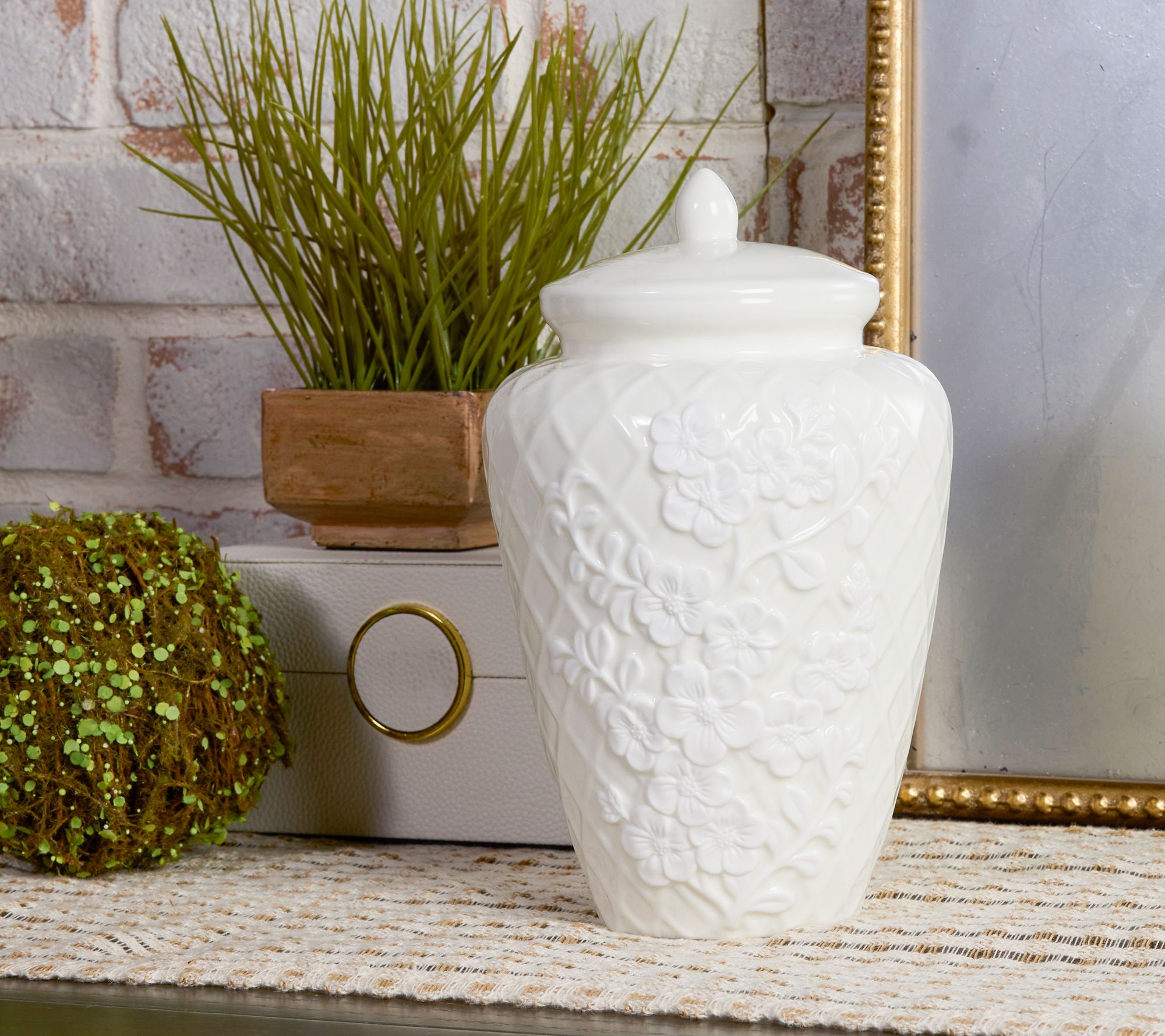 10" Illuminated Porcelain Embossed Ginger Jar by Valerie