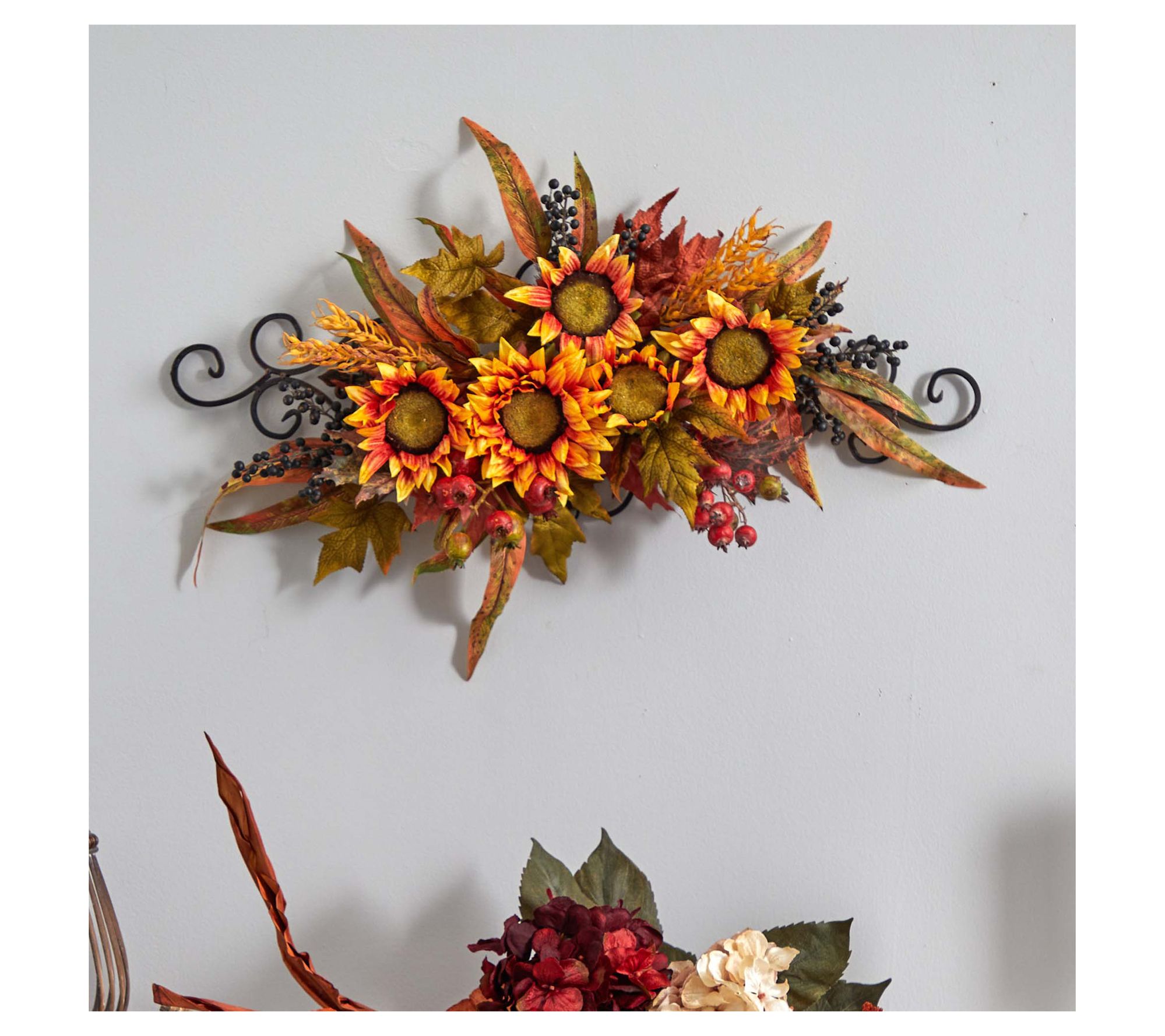 Nearly Natural Sunflower Swag with Metal Frame