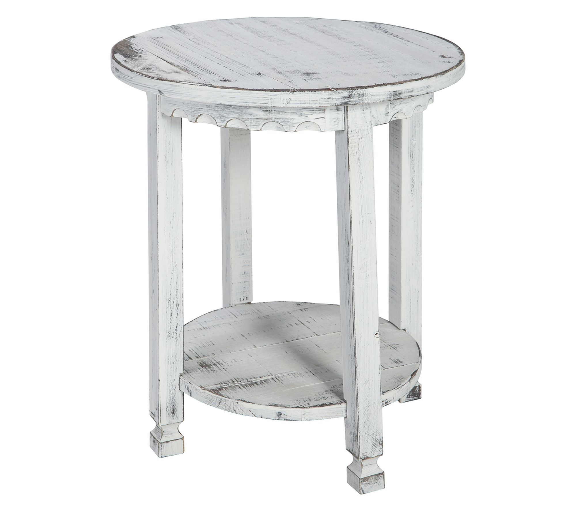 Alaterre Furniture Rustic Cottage Round End Table with Shelf