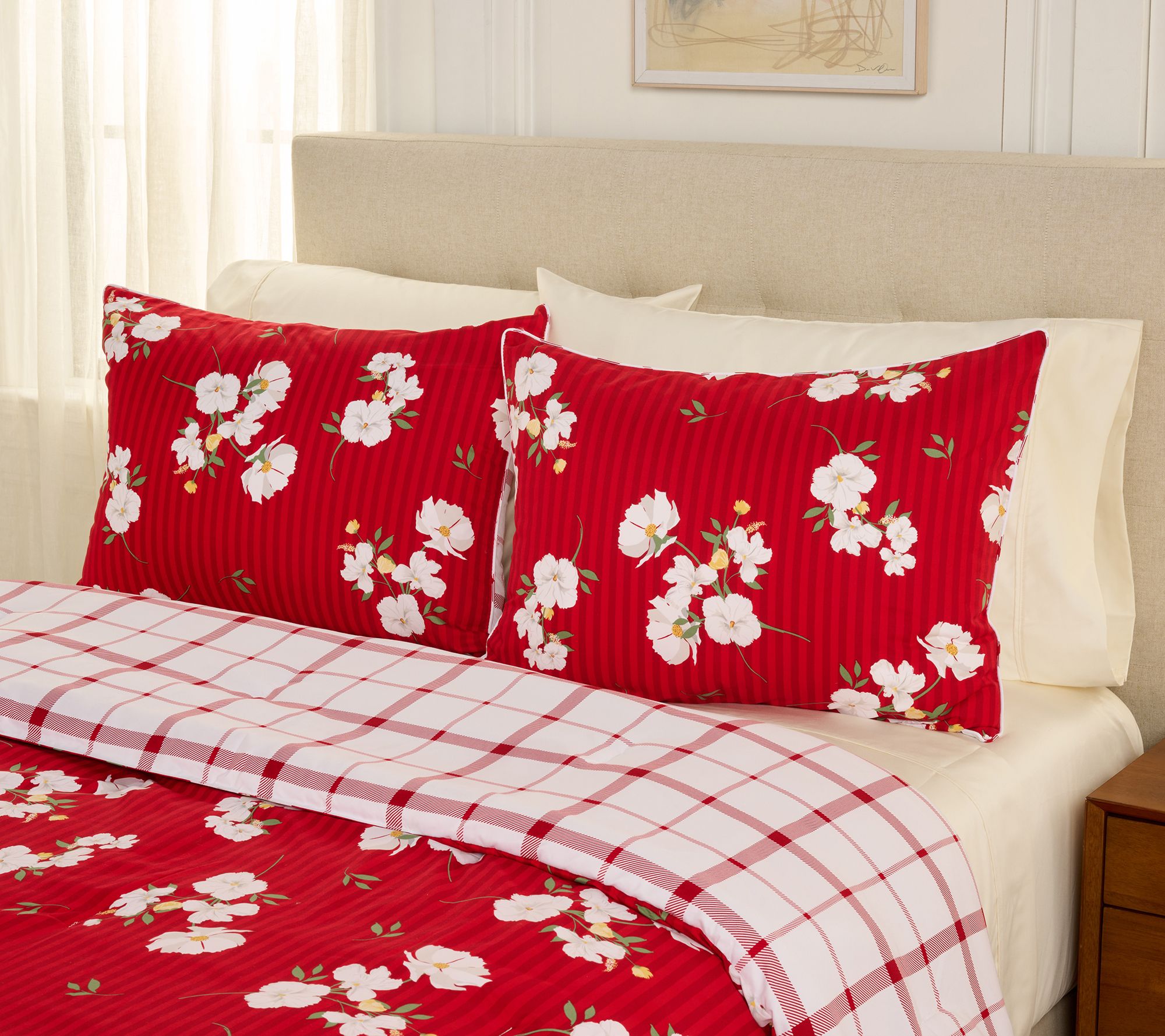 "As Is" Home Reflections Floral Stripe Comforter & Sham Set- Queen