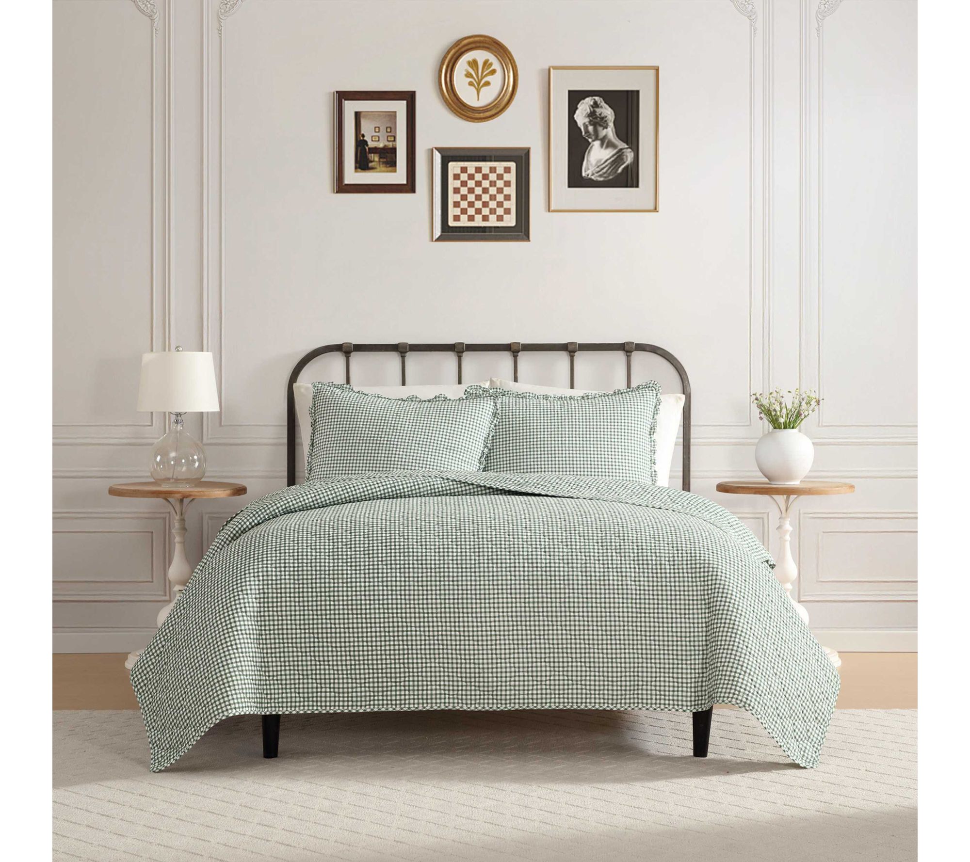 Laura Ashley Gracies Gingham Cotton Full/QueenQuilt Set